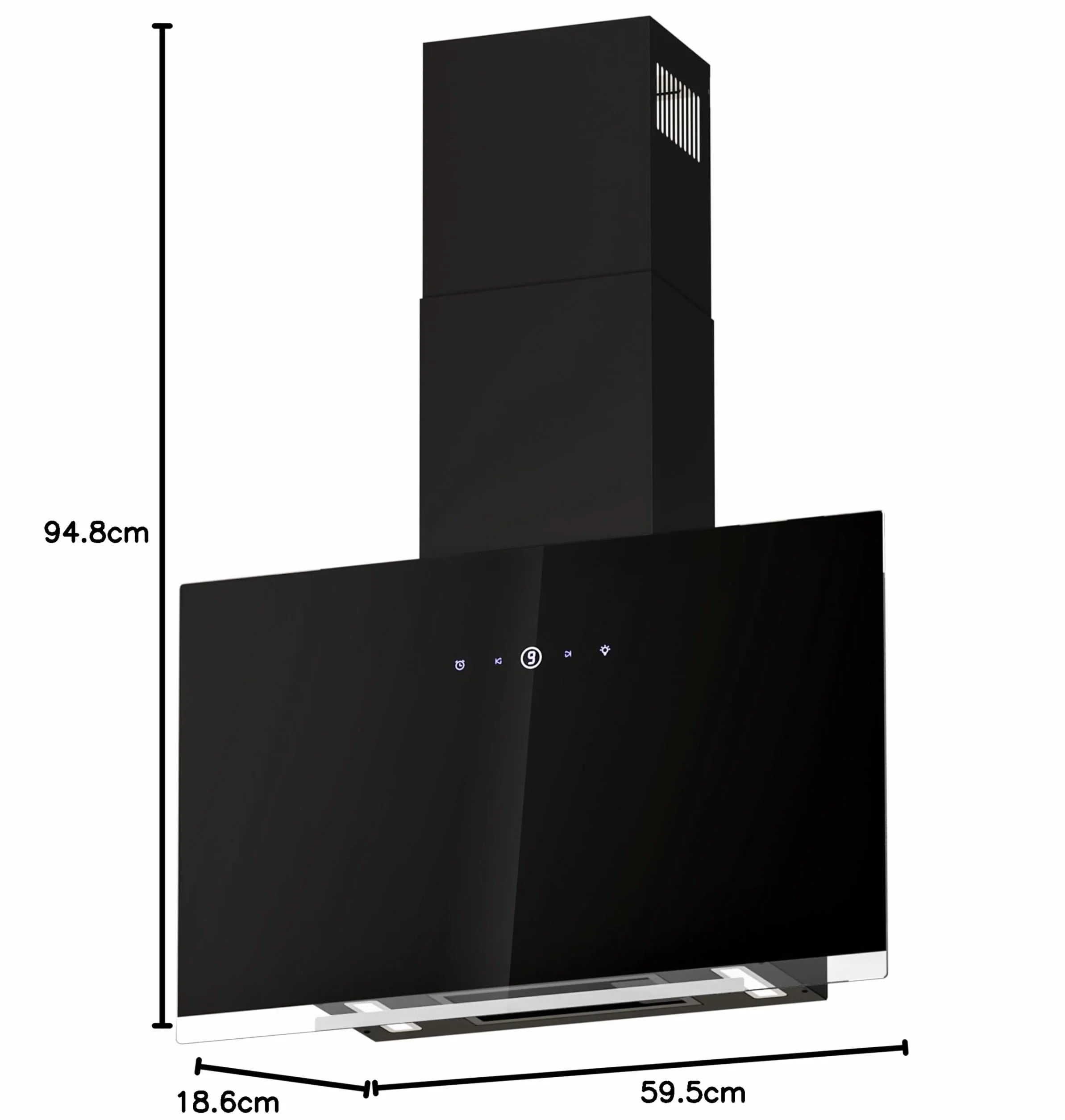FIREGAS Campana Extractora 60cm 487m³/h Control Táctil 9 Velocidades LED Cristal Negro