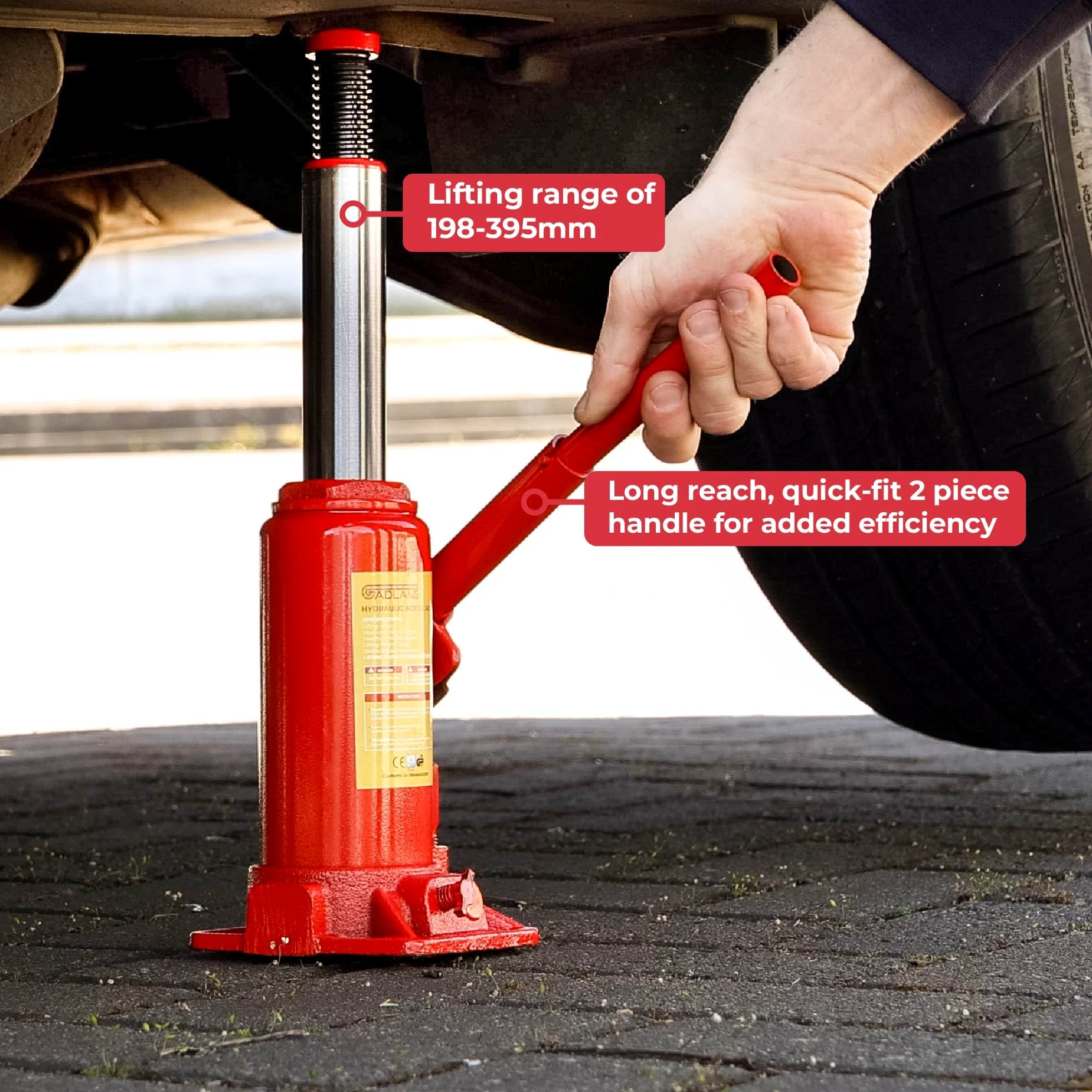 GADLANE Gato hidráulico para Botella de 6 toneladas, Acero aleado Resistente, válvula de sobrecarga de Seguridad, Mango de Ajuste rápido, para Coches Grandes, Furgonetas, autocaravanas