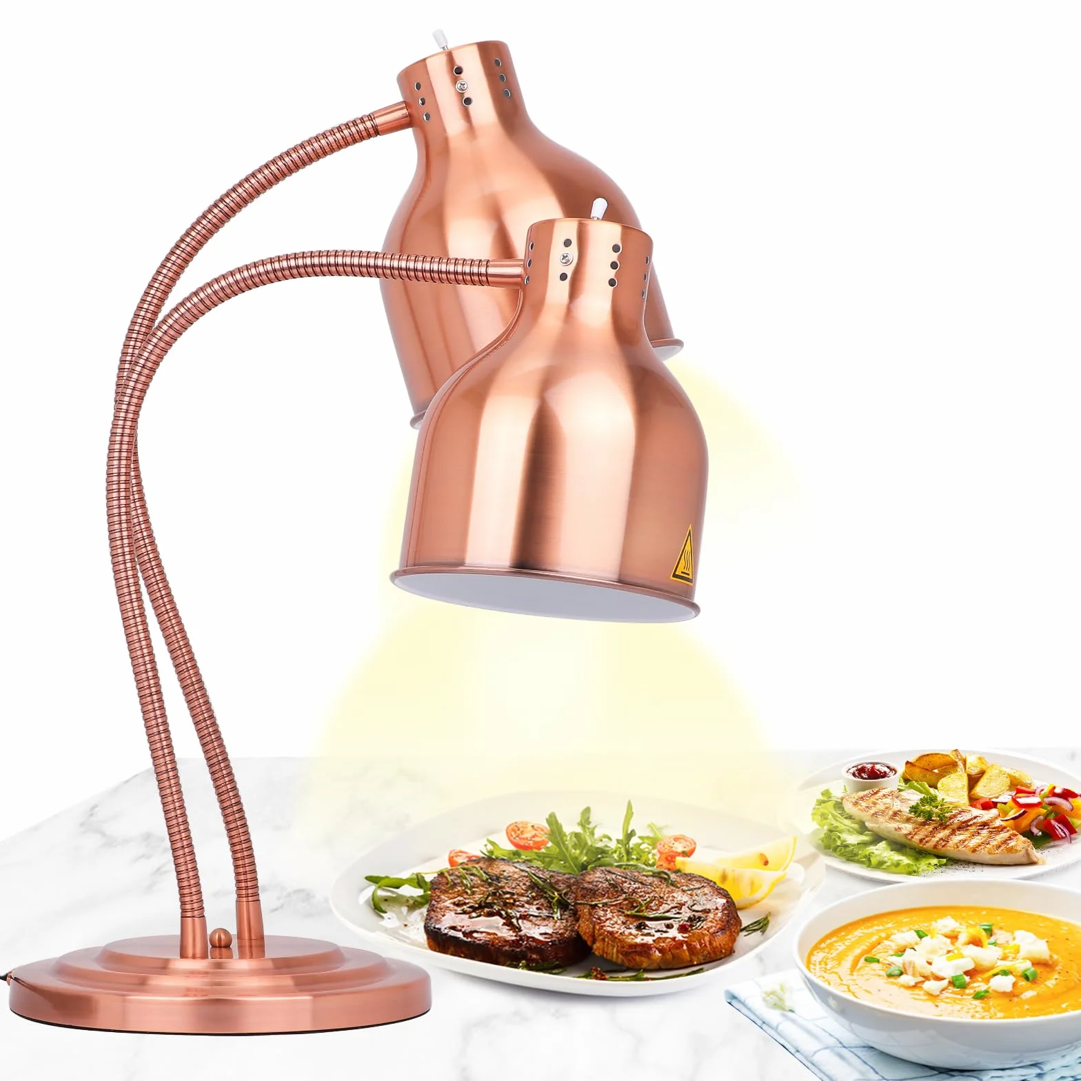 Lámpara de calor para alimentos YJINGRUI 250W ×2, manguera extensible 70 cm, buffet restaurante cocina