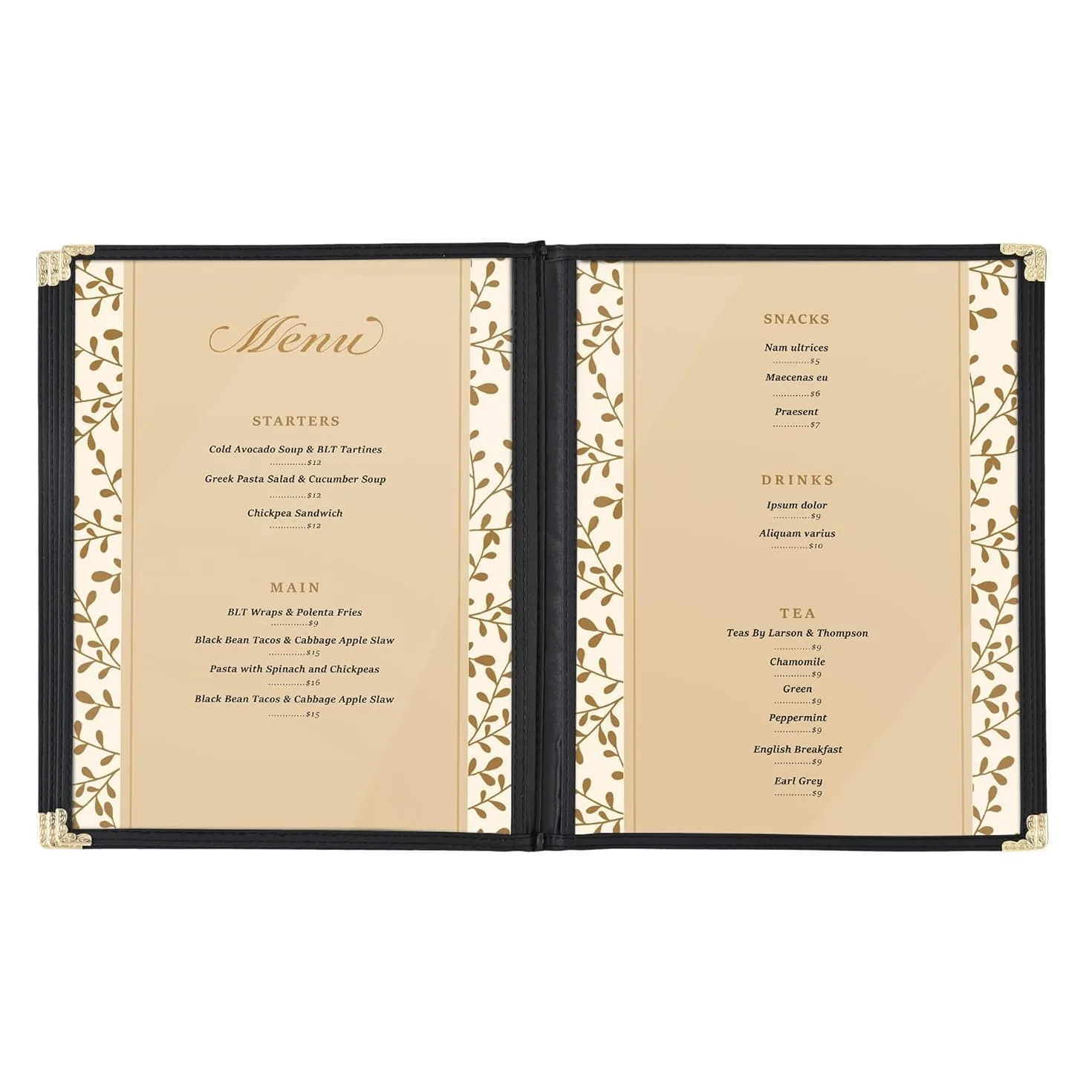 Cubiertas de menú, portamenús, Cubierta de menú, Libro de menú, Cubierta de menú, Cubiertas de menú de Restaurante, Carpeta Negra para Bar, cafetería y Restaurante (14 páginas, 28