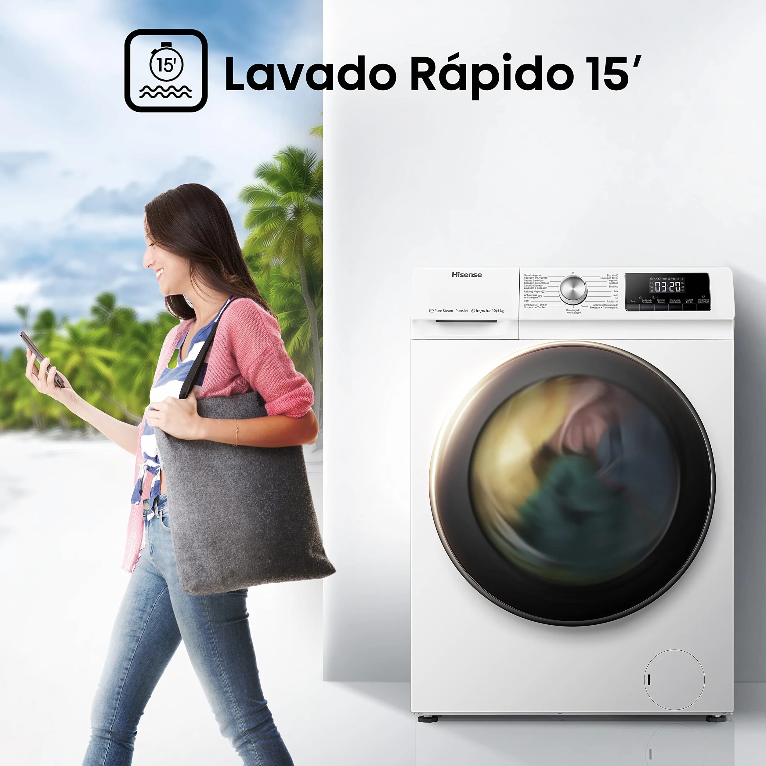 Hisense Lavadora Secadora 2 en 1 Carga Frontal 10 kg 6 kg 1400 rpm Motor Inverter Wifi