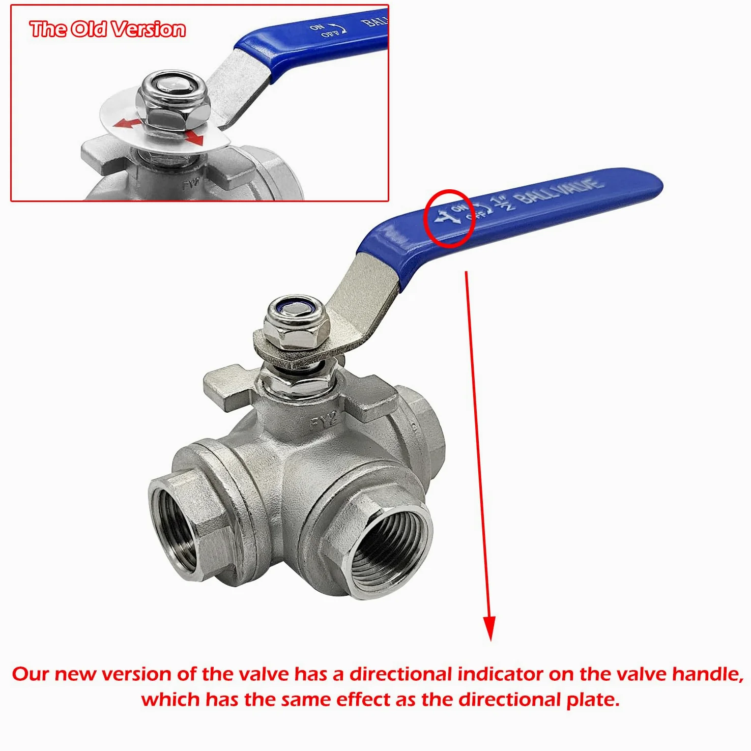 Beduan Válvula de bola de 3 vías de acero inoxidable 304 T, almohadilla de montaje tipo hembra para agua, aceite, combustible y gas con mango de bloqueo de vinilo (1 pulgada NPT)