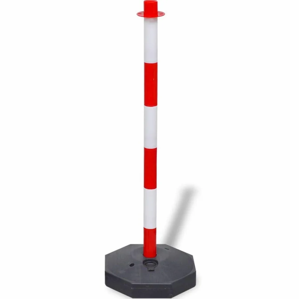 Juego de 4 postes de barrera con 2 cadenas de plástico de 10 m para marcar y bloquear de forma segura en industria, almacén, obra, taller, áreas públicas, carreteras privadas
