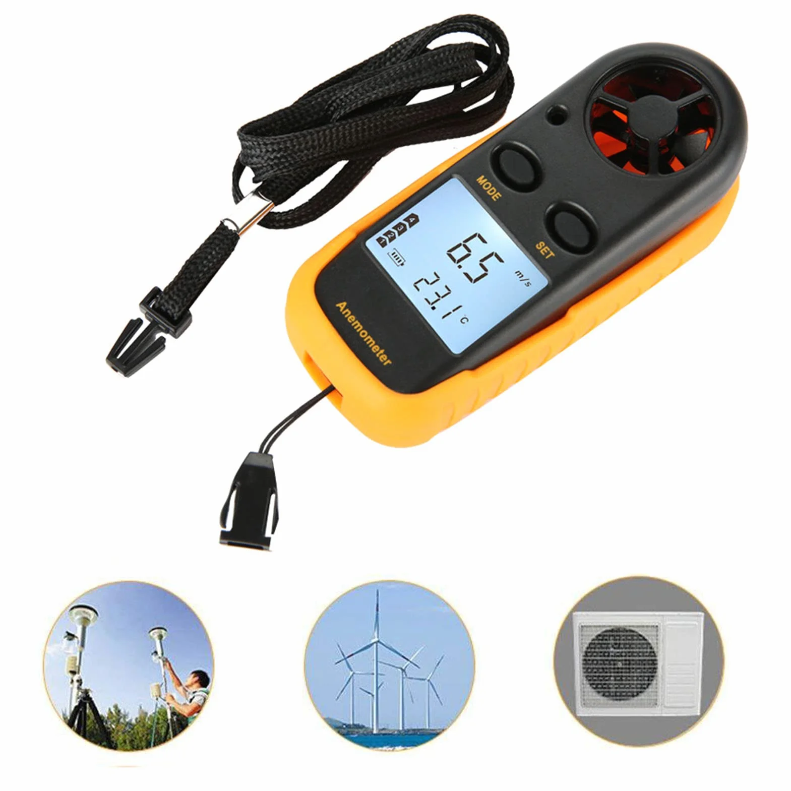 Anemómetro Digital GM816 con Pantalla LCD 3V Medidor de Velocidad del Viento y Temperatura