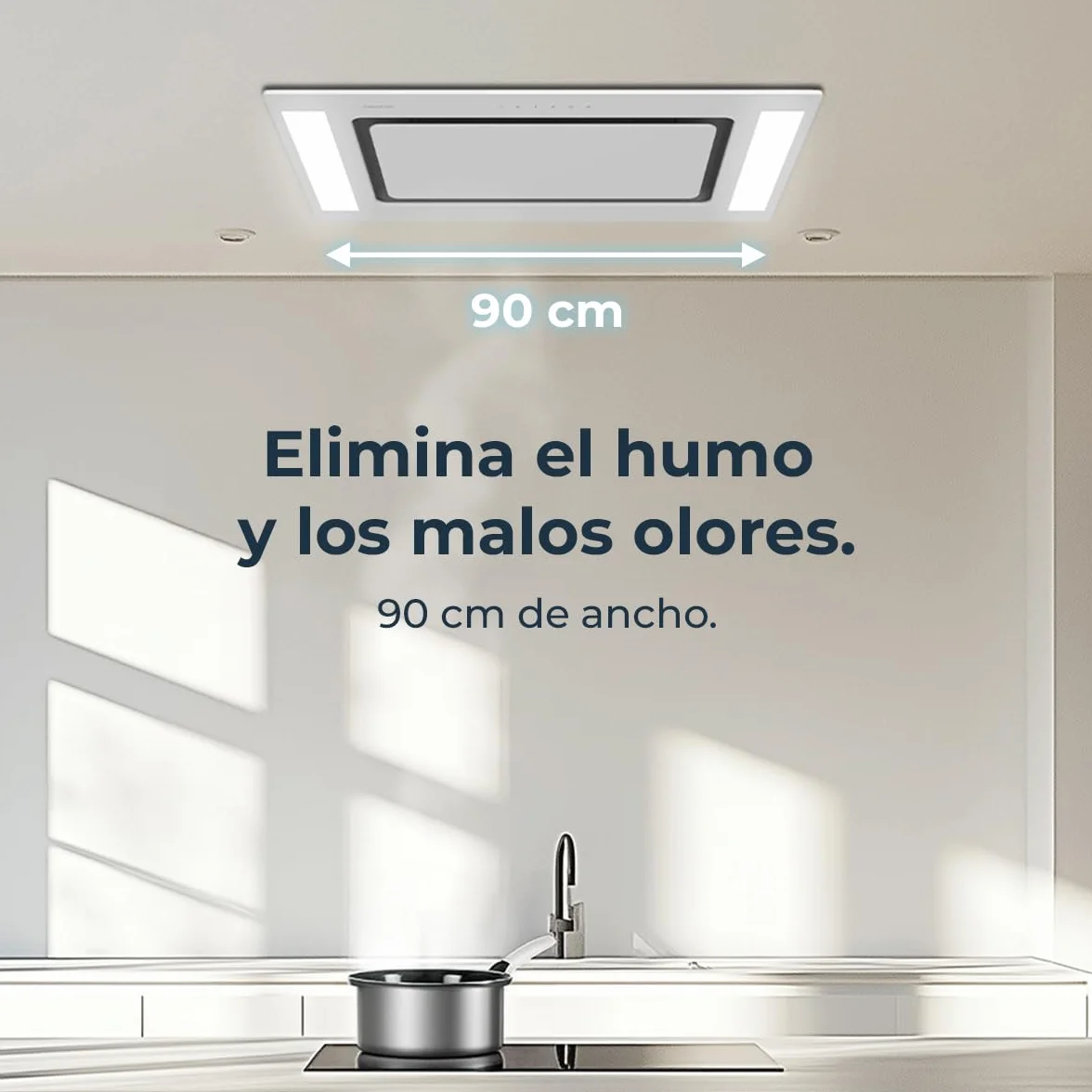 Cecotec Campana Extractora 90 Cm Integrable De Techo Bolero Flux Tir 908000 Glass White A++ Succión 800M3/H Control Remoto Filtro Carbono Booster