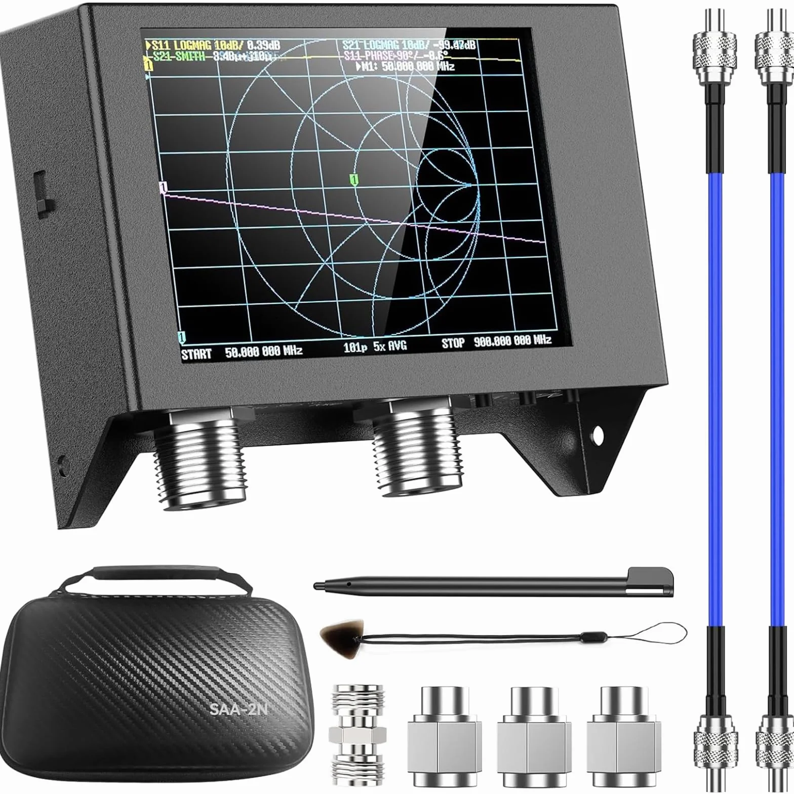 Seesii NanoVNA SAA-2N Analizador de Antenas, Analizador Vectorial de Redes 4 Pulgadas 50KHz-3GHz, HF VHF UHF para Parámetros S y Chart Smith con Bolsa Portátil