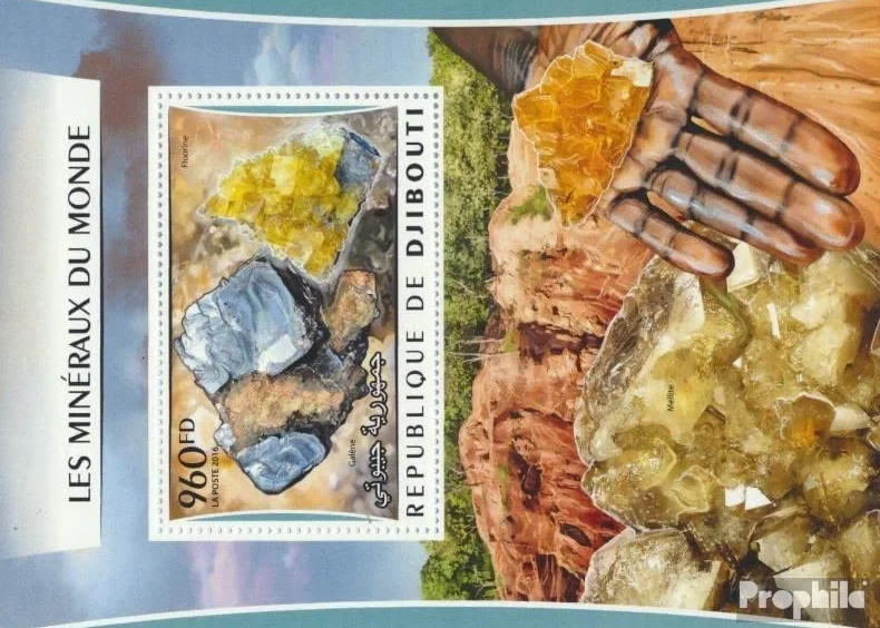 Prophila Collection Yibuti Bloque 207 MNH 2016 Minerales Sellos