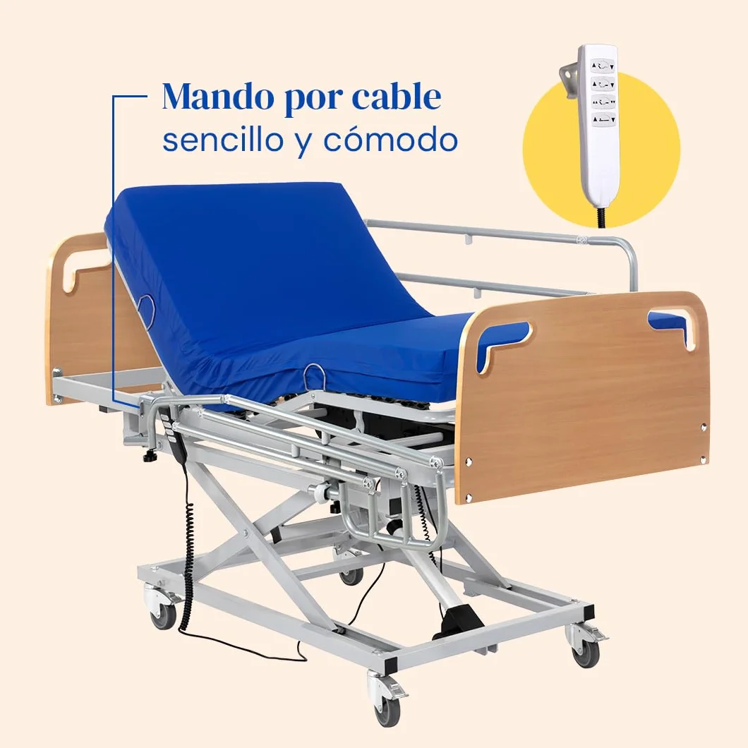 Geriafy - Cama articulada eléctrica con Carro Elevador (105x190, Colchón viscoelástico + Barandillas + Cabecero-piecero)