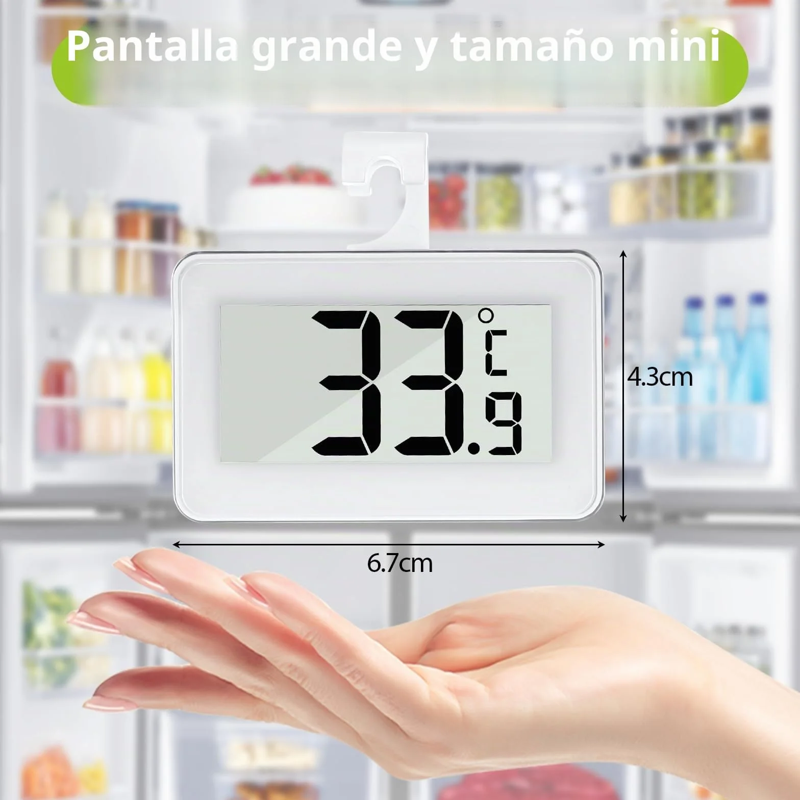 Kasanni Termómetro Nevera Congelador Digital con Pantalla Grande, Gancho y Fijación Magnética, Máx/Mín