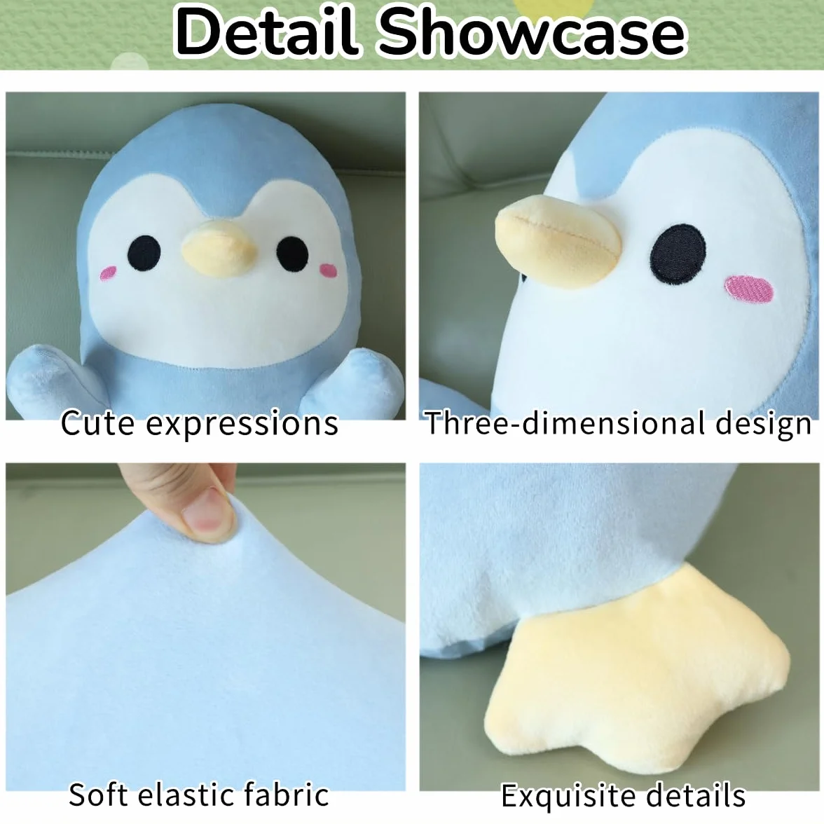Peluche Largo de Pingüino Almohada Abrazable Suave Cojín Corporal 60cm Regalo Niños Niñas Azul Claro