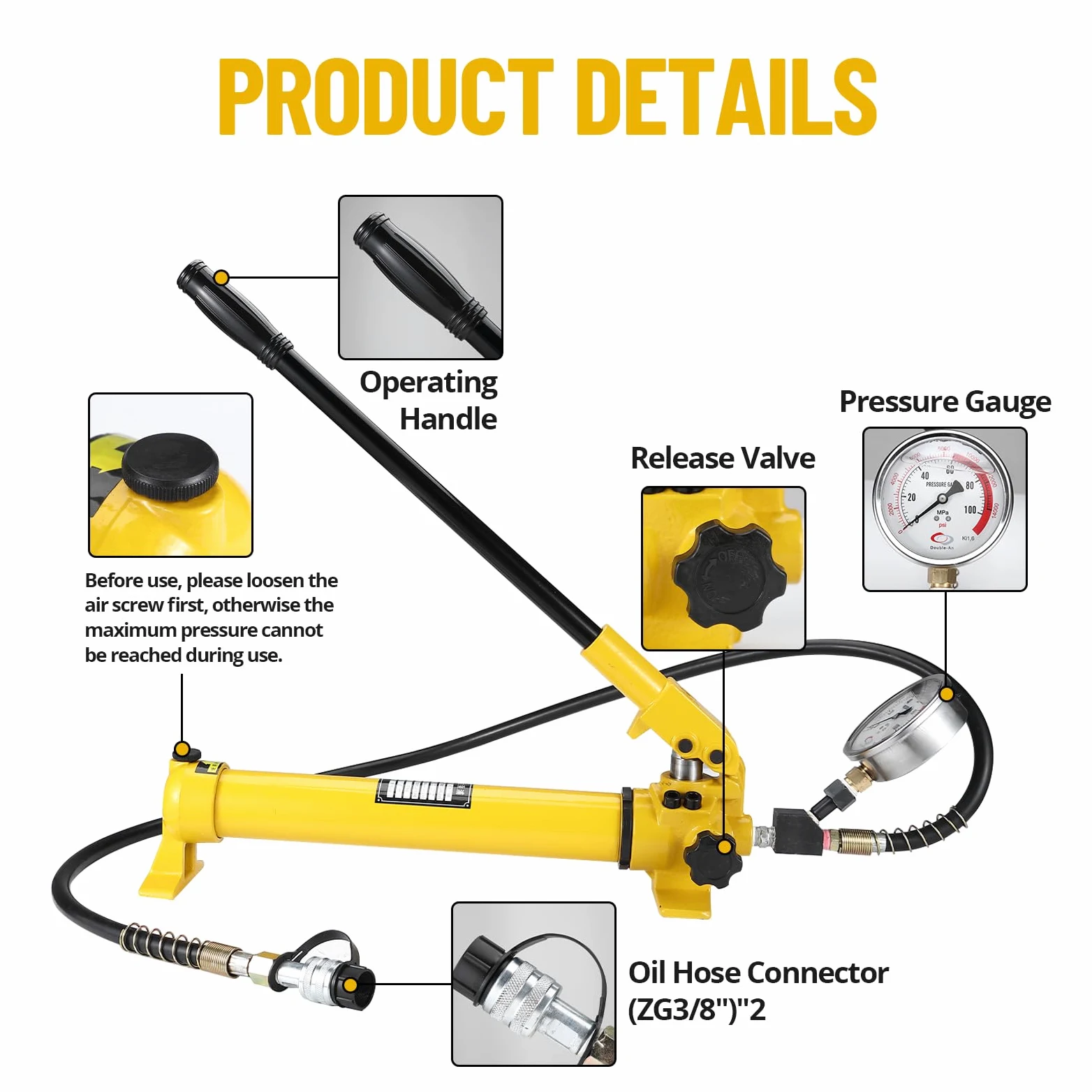 Bomba Hidráulica Manual 900 ml con Manómetro, Bomba de Presión para Gato Hidráulico y Dobladora