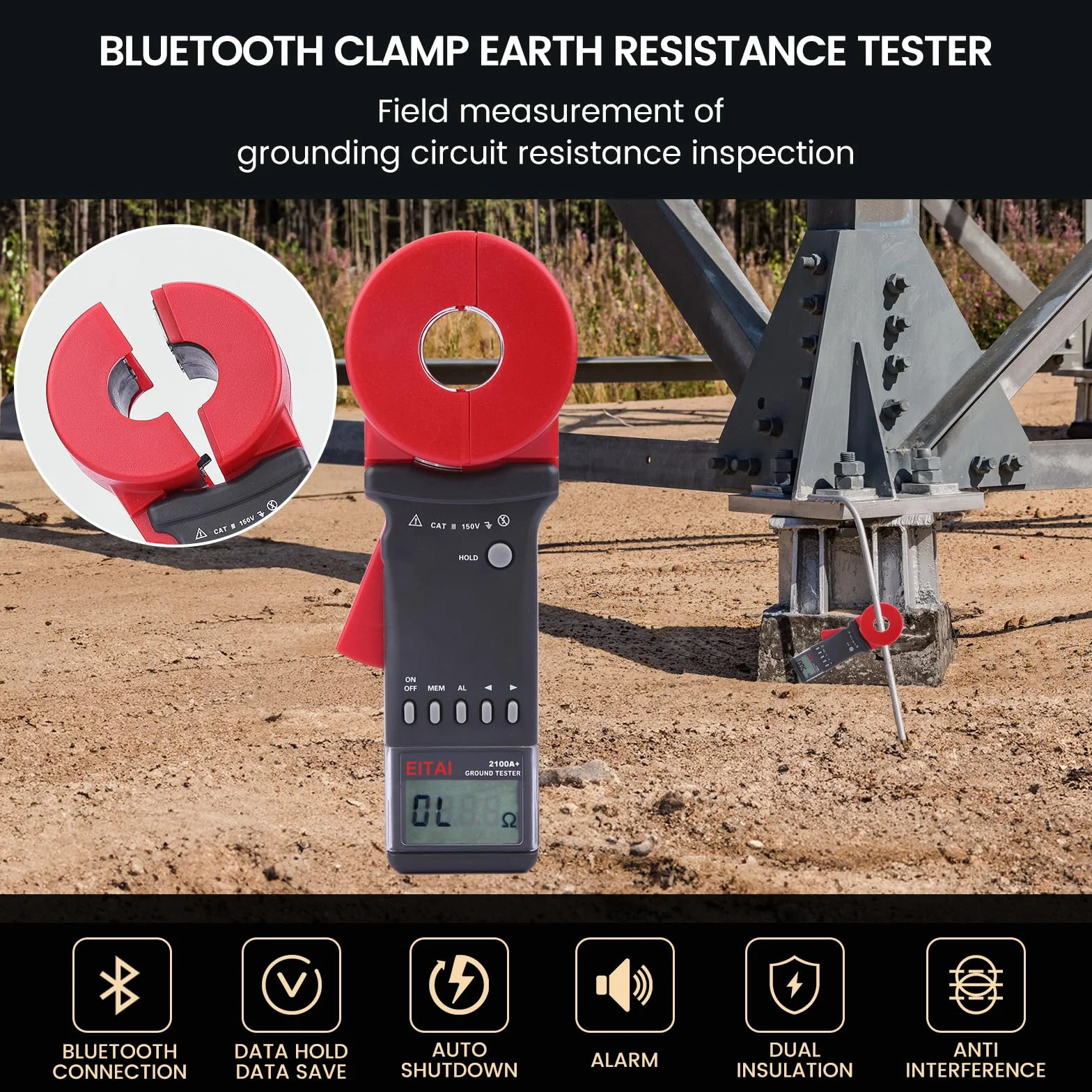 ETCR2100A+ - Medidor de resistencia a tierra con abrazadera digital, 0.01Ω-200Ω, venta directa del fabricante, telurometro