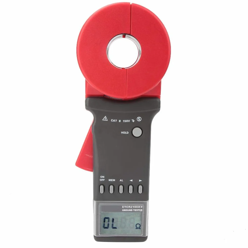 Pinza digital en probador de resistencia a tierra de tierra Medidor de continuidad eléctrica con pantalla LCD portátil con caja de aluminio de almacenamiento de datos (boca redonda)