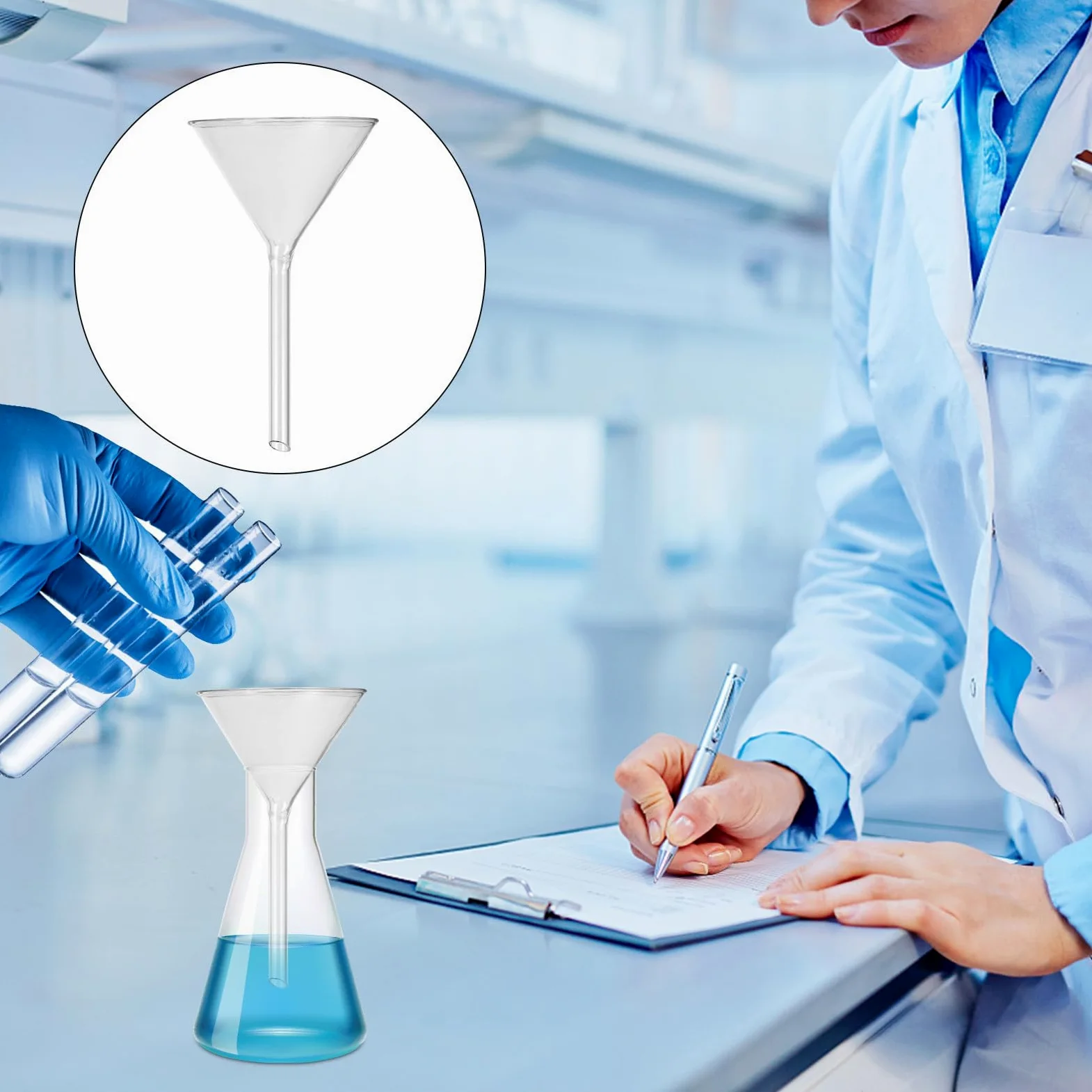 CRAFTHROU Embudo de Vidrio Triangular de Laboratorio Juego de 4 Unidades de Borosilicato para Transferencia de Líquidos en Botellas Pequeñas y Uso Científico