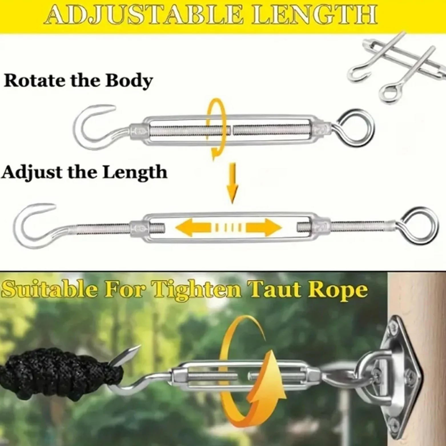 Tensor de gancho y ojo, tensor de cuerda de alambre, aparejo pulido, tensión de cuerda de alambre de acero inoxidable, tensor de alambre ajustable(M4,10PCS)