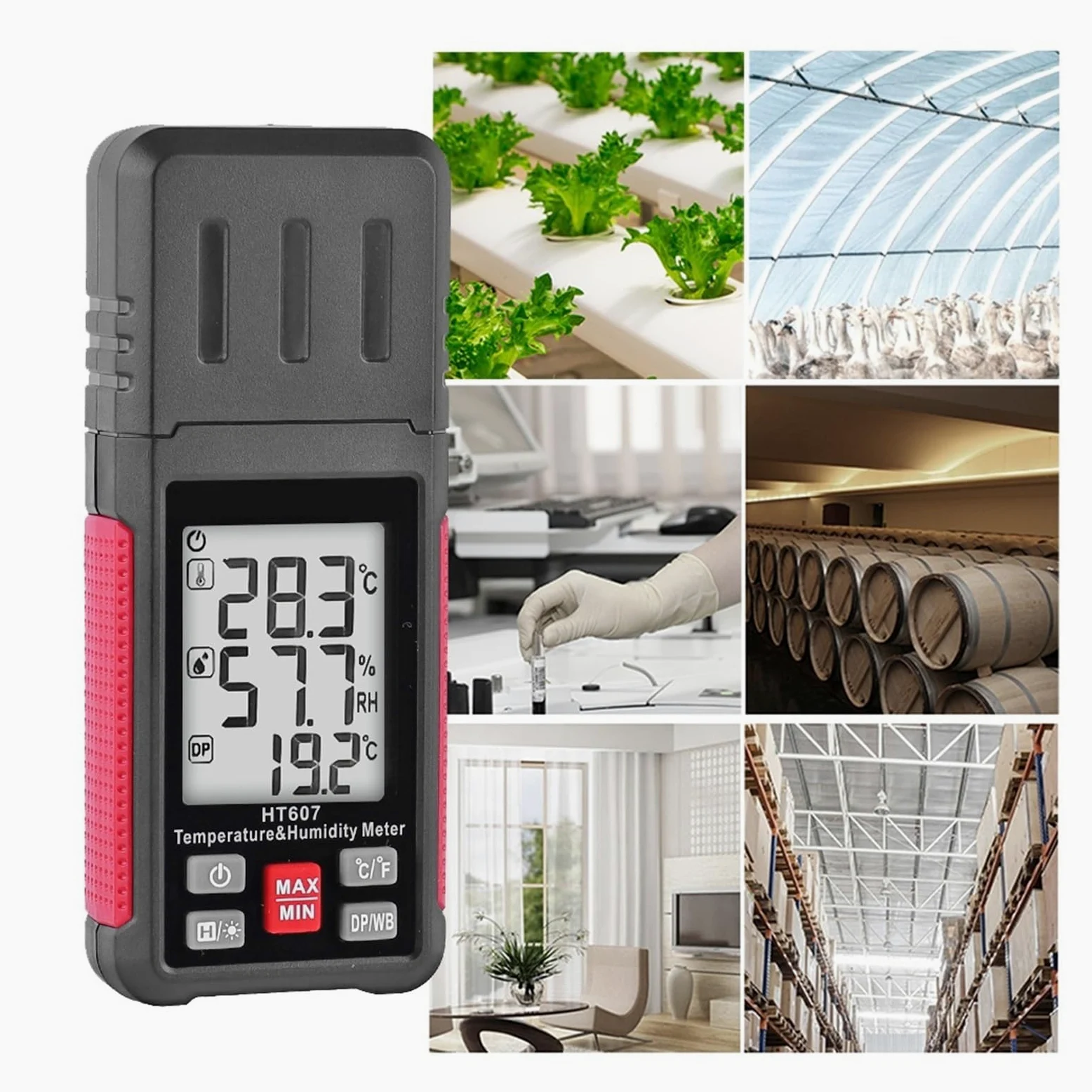 Termohigrómetro digital HT607 con punto de rocío y monitor de temperatura de bulbo húmedo for uso doméstico, invernadero, laboratorio y granja