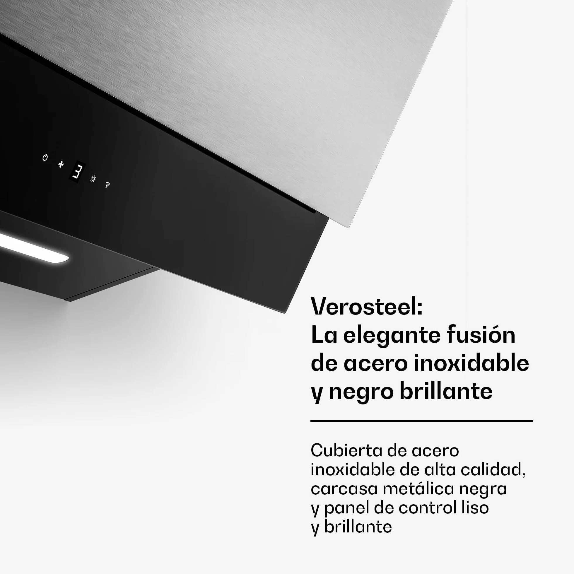 Klarstein Verosteel Campana Extractora 90 cm 624 m³/h A++ LED Táctil Filtros Lavavajillas Inox Cristal