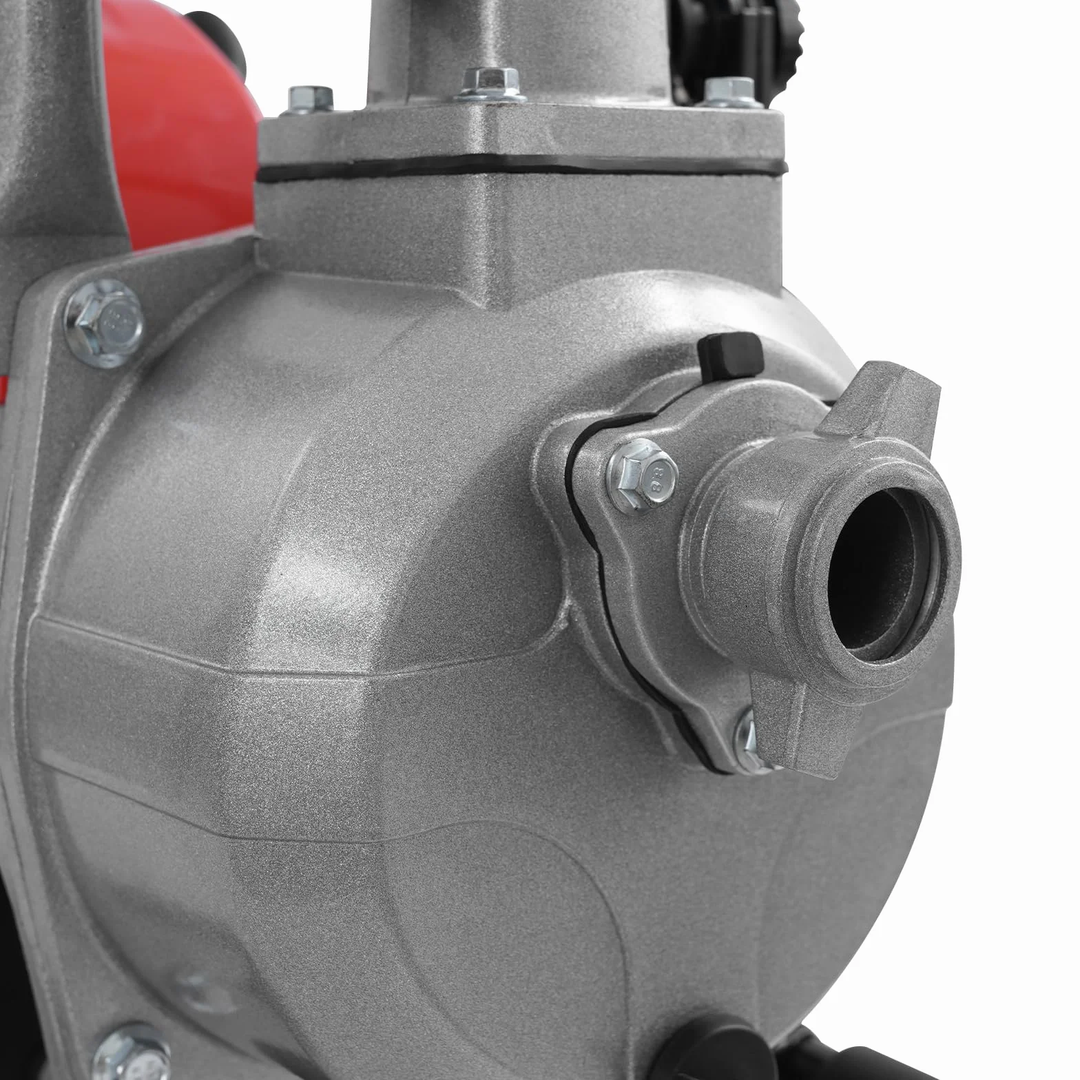 Bomba de agua, gasolina, 2 tiempos, bomba de jardín, 1,7 HP 43 cc, 10 m³/h, 30 m, altura de extracción de 25 mm, conector de 2 m, tubo de entrada (plata+negro+rojo)