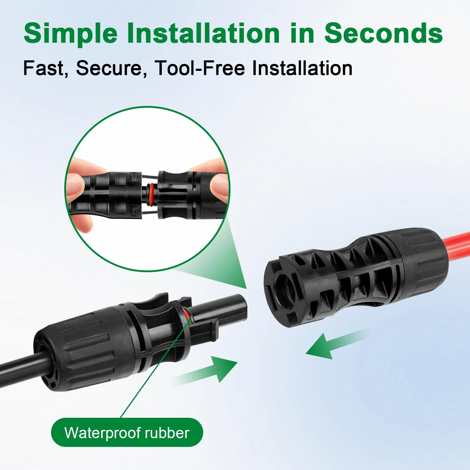 Cable de extensión solar de 8 AWG de 5 pies, paquete de 2 (rojo + negro), cable fotovoltaico con conectores solares macho/hembra, cable de panel solar resistente a la intemperie para RV, barco