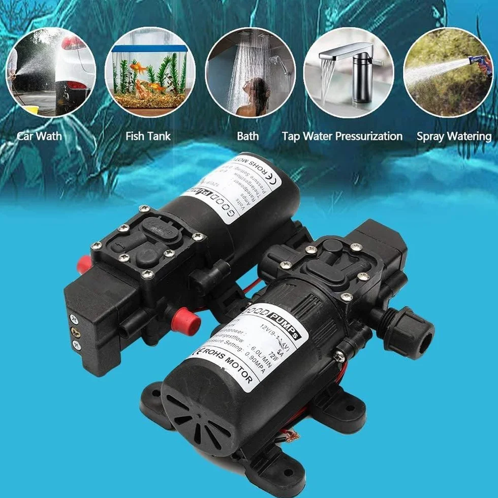 Bomba de agua DC 12V 0.9Mpa 4-6L/Min 70W autocebante de diafragma alta presión