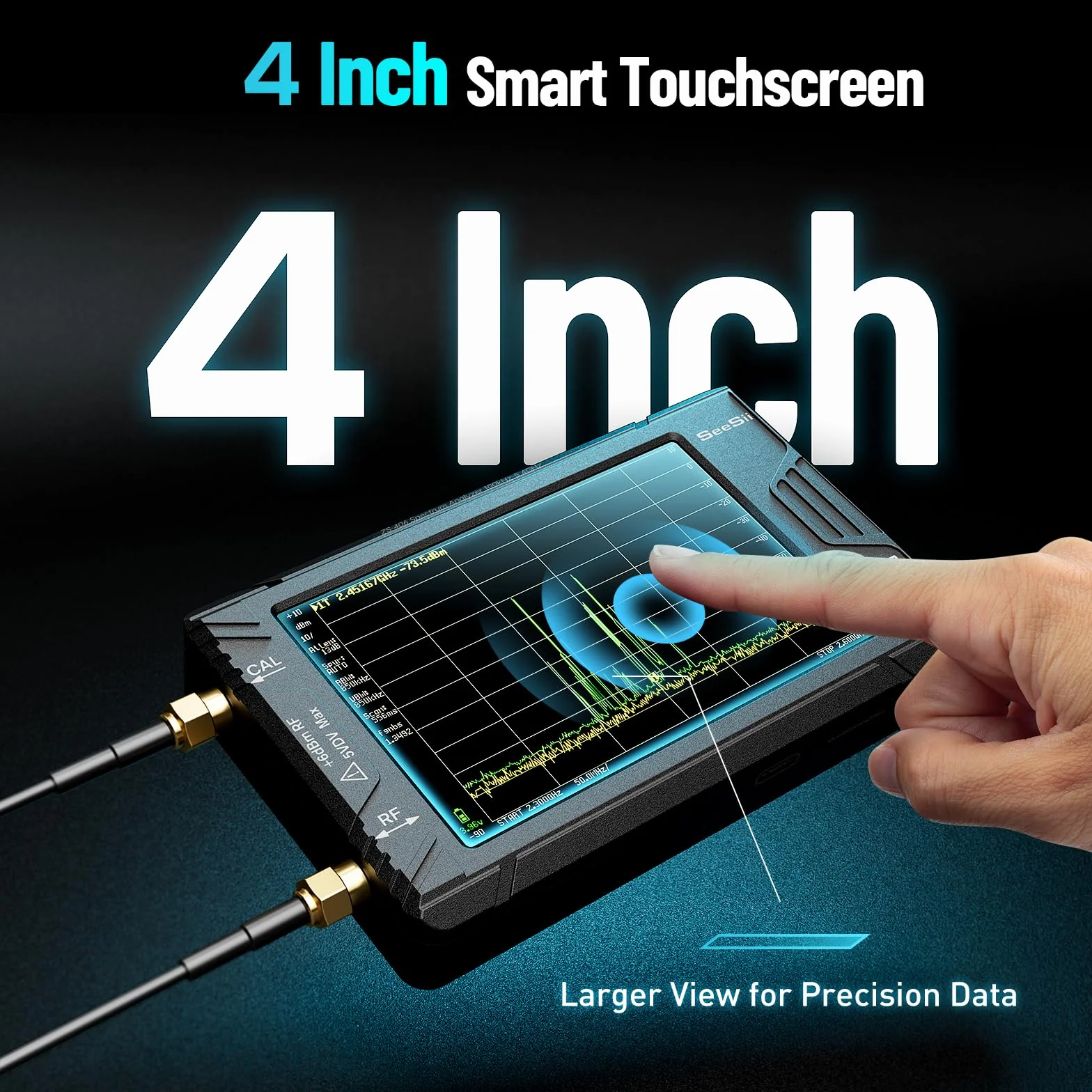 SEESII Analizador de espectro TinySA Ultra+ ZS406 con atenuador de 50 W, analizador de frecuencia de 4,0 pulgadas, 100 kHz-5,4 G Hz, generador de señal 2 en 1, 100 kHz - 800 MHz MF/VHF/HF, entrada UHF