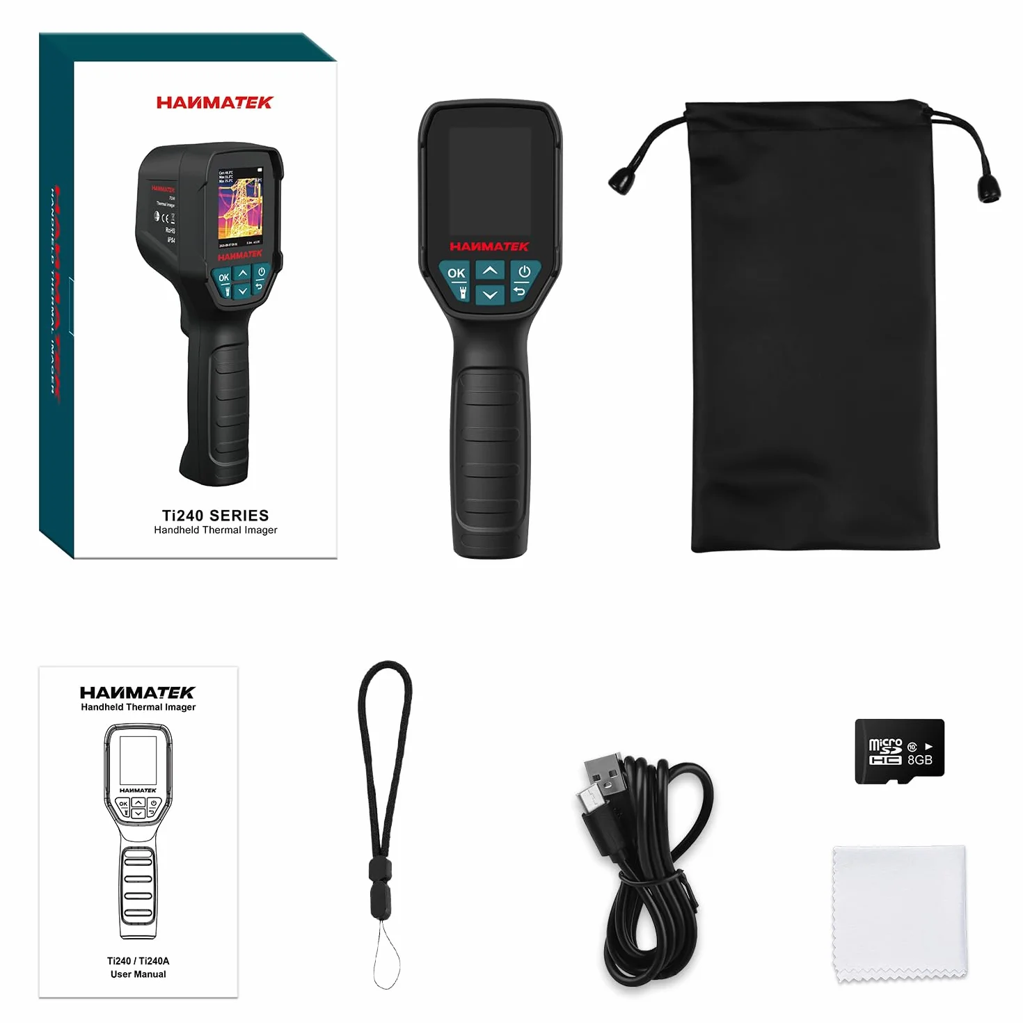 HANMATEK Termógrafo Profesional, Cámara Térmica 96x96 IR, Sensibilidad ≤60mK, TISR 240x240, Pantalla 2.4", Alarma, Rango -20 -550°C, para Mantenimiento Eléctrico y Mecánico