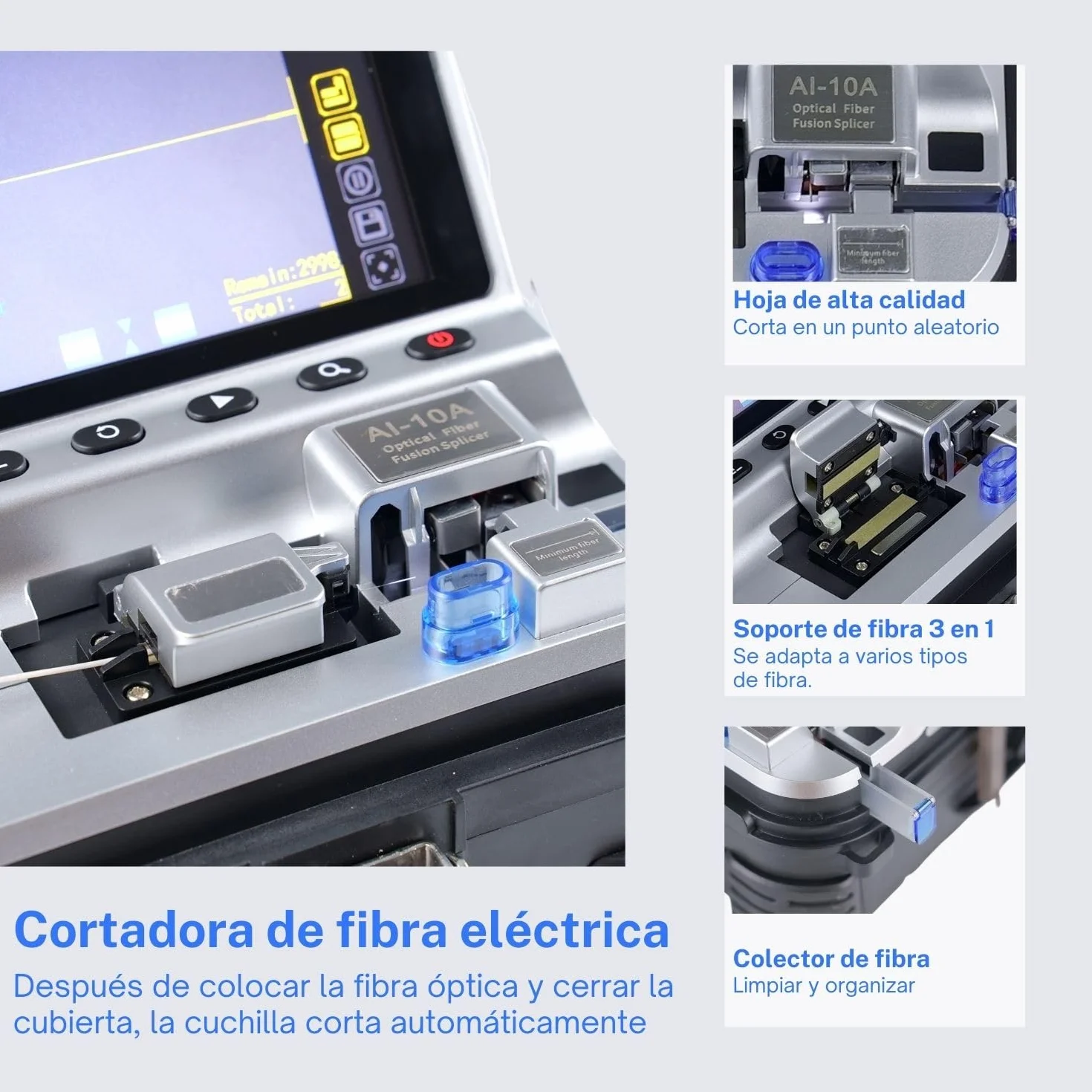 Fusionadora de fibra óptica AI-10A con cuchilla eléctrica OPM VFL empalmador de fusión 4ta generación 7800 mAh
