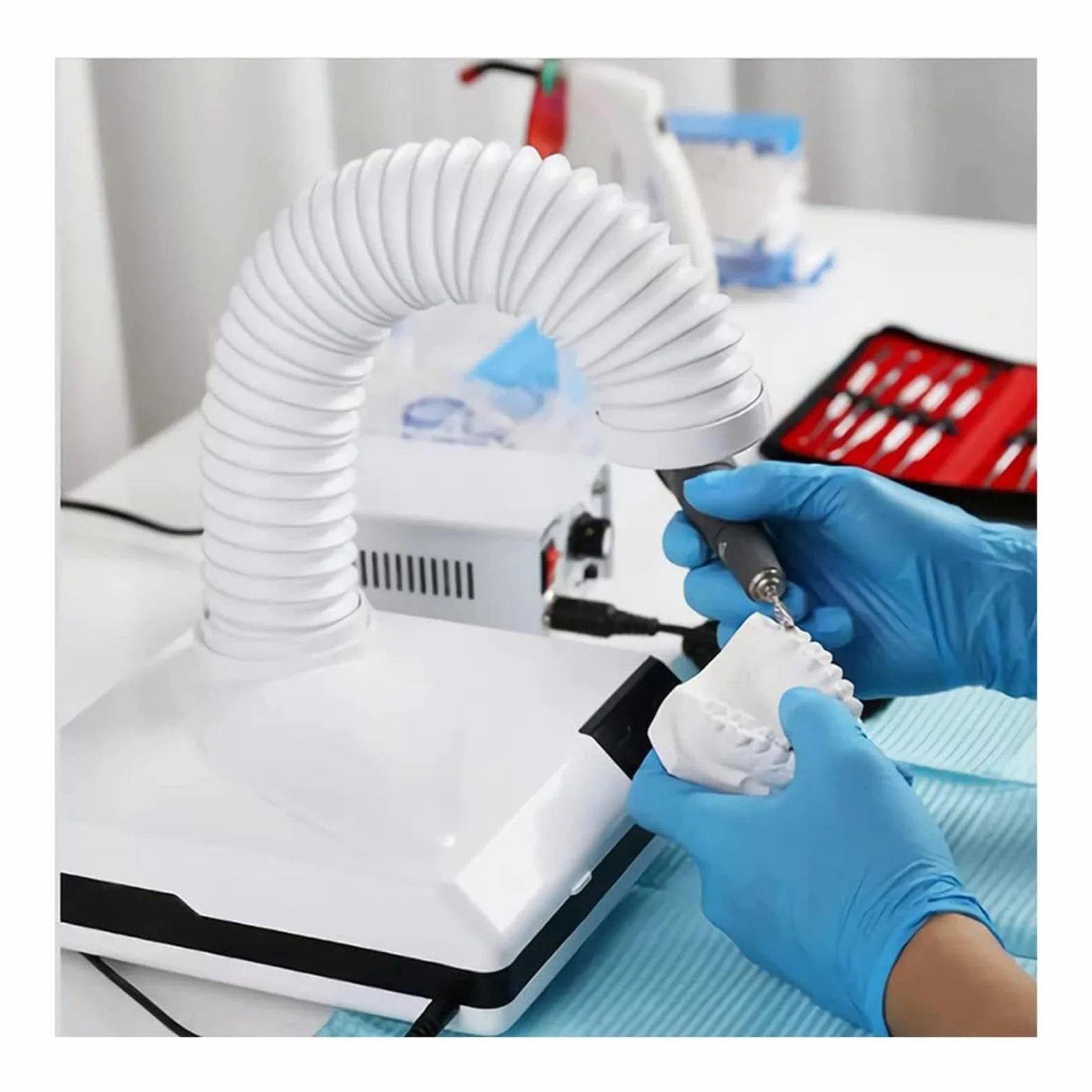 SenhE Aspirador Dental de Mesa, Aspirador Portátil Fuerte LED, Colector de Polvo de Escritorio, Banco de Trabajo de Pulido Dental, Colector de Polvo para Laboratorio Dental