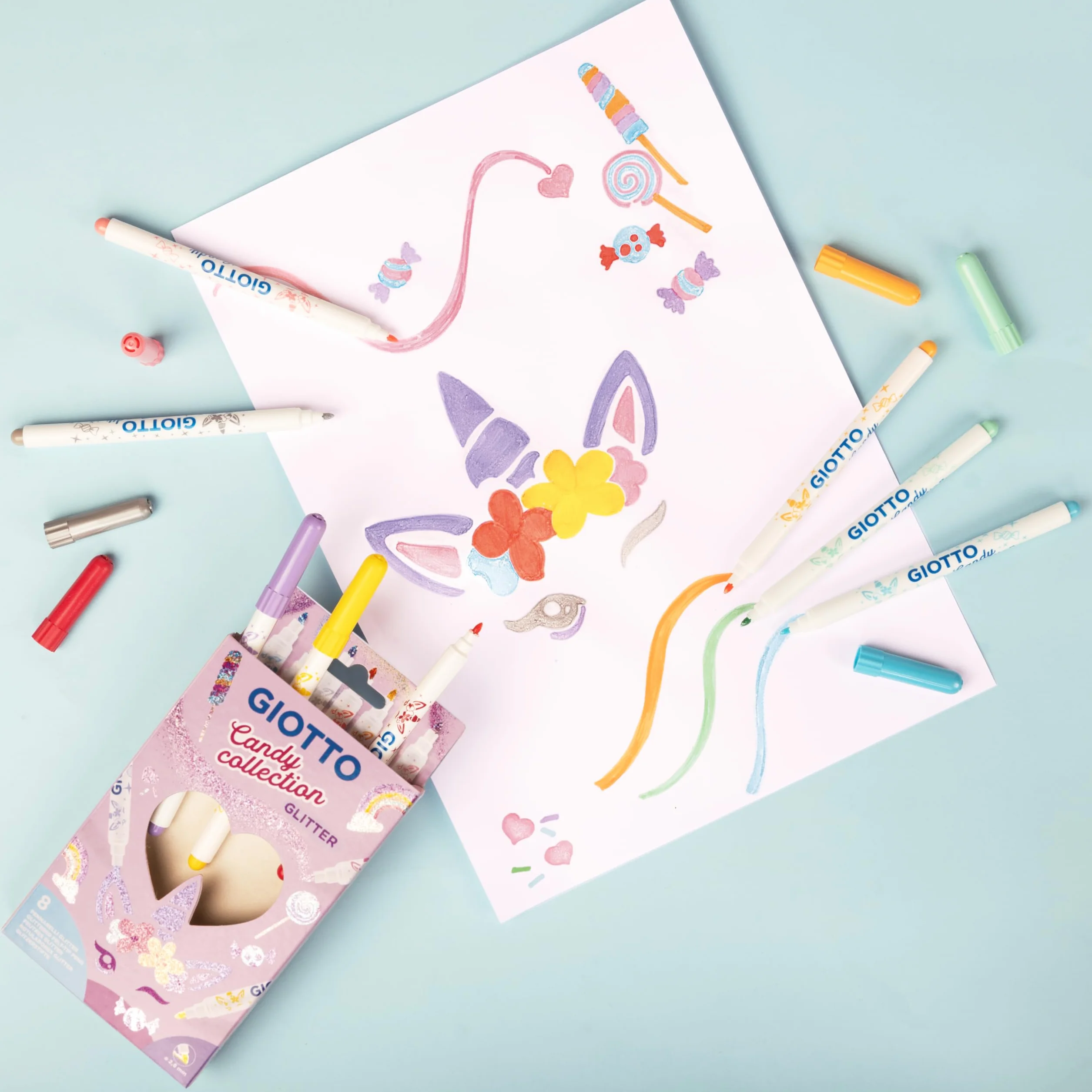Giotto Turbo Glitter Candy Collection Rotuladores Fibra Tinta Purpurina 8 Unidades