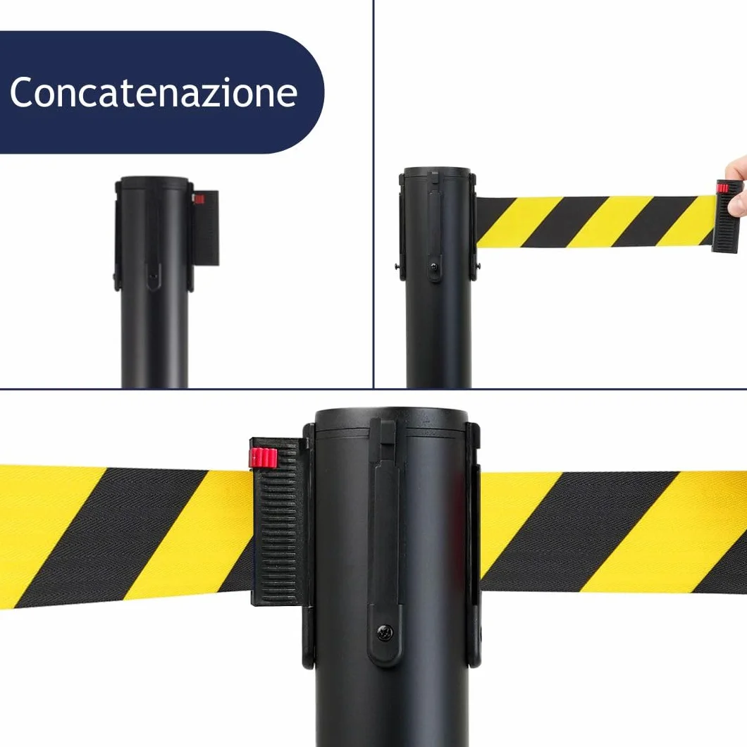 Postes separadores con cinta extensible 3 m, retráctil, seguridad, negro base reforzada, ámbitos diversos amarillo-negro