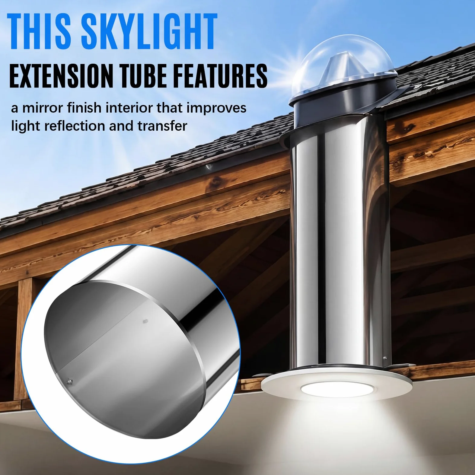 Tubo de extensión de tragaluz de 10 pulgadas de longitud, extensión de túnel de luz de aluminio altamente reflectante para sistema de luz diurna de tubo solar, acabado espejo, incluye cinta