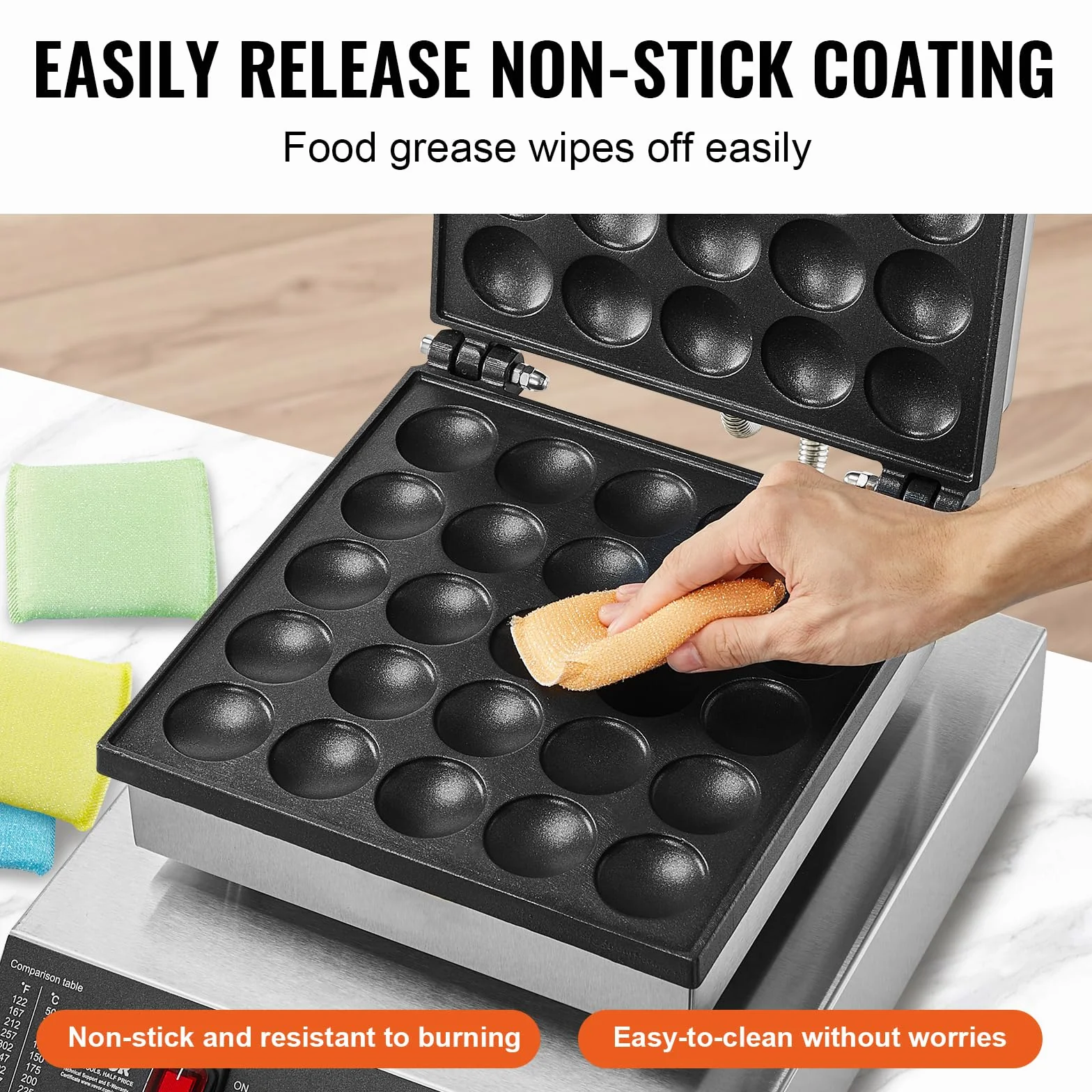 VEVOR Mini Máquina para Hacer Panqueques Holandesa, 43 mm diámetro,1700 W, Acero Inoxidable Antiadherente, Control de Temperatura y Tiempo, para Cocina Casera y Restaurante, 310 x 392 x 230 mm, 25P