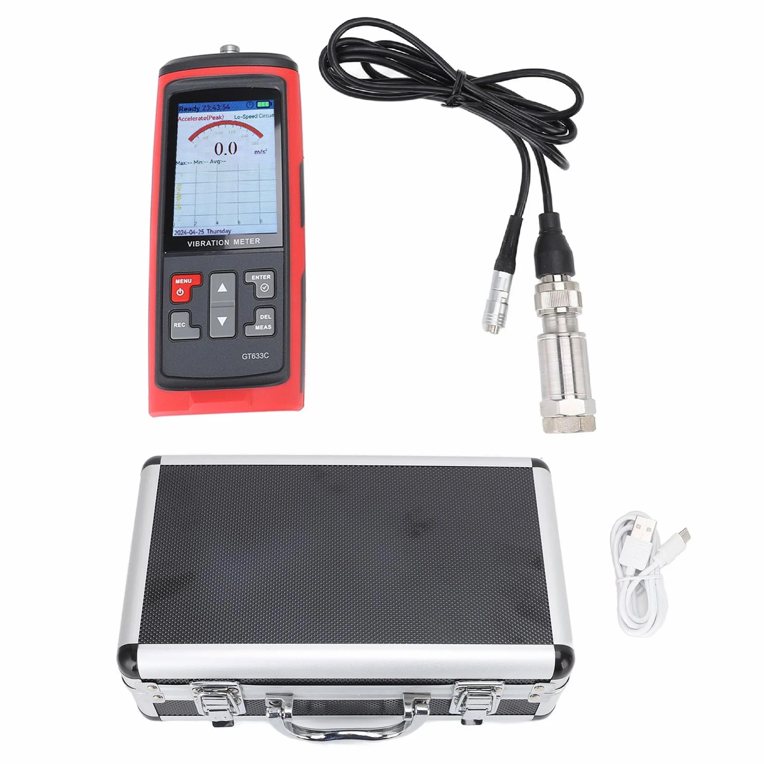 Garosa Medidor de Vibración Digital Portátil con Pantalla LCD a Color para Aceleración, Velocidad, Distancia, Frecuencia, Pruebas de Temperatura en Motores, HVAC, Motores, Bombas,