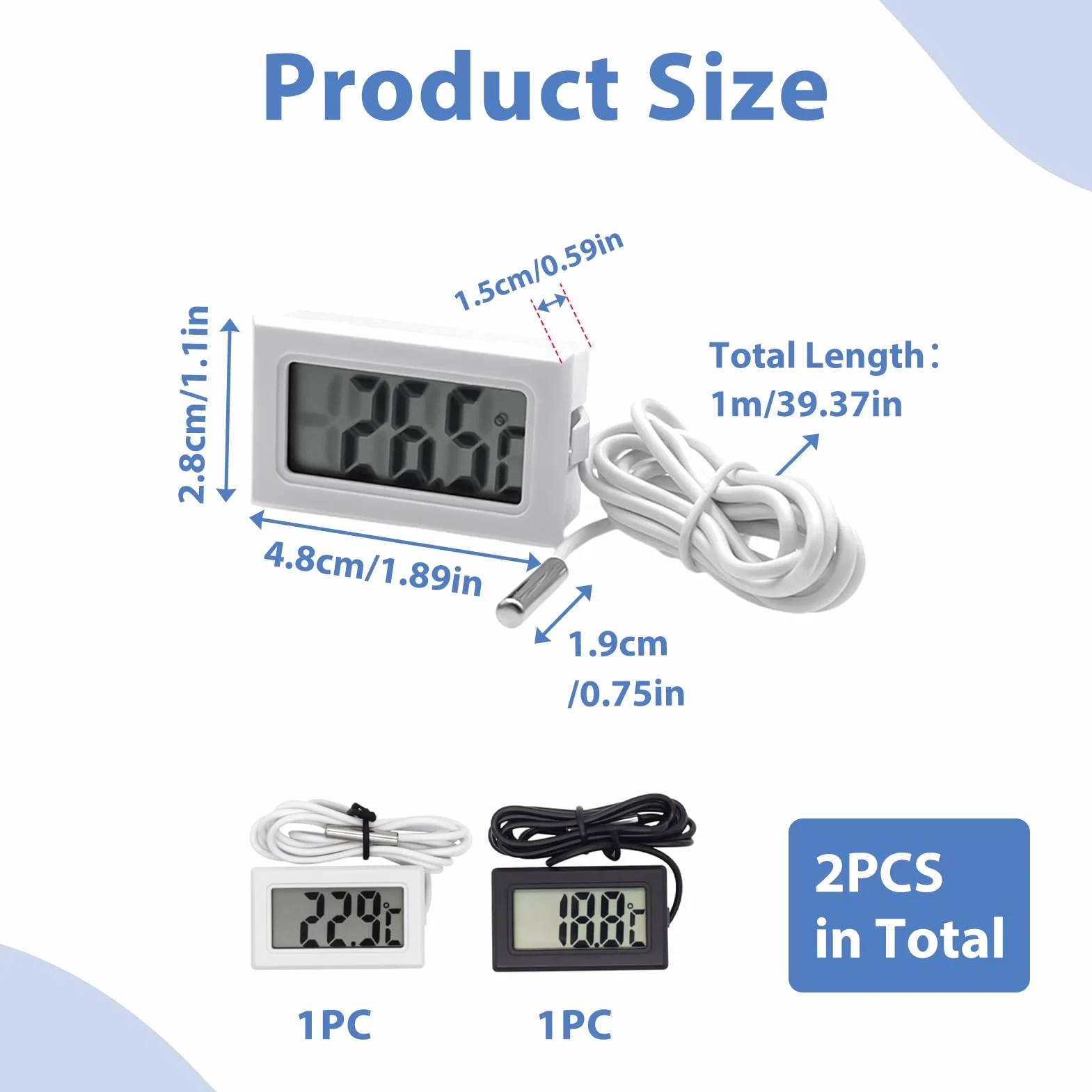 Mini Termómetro Digital LCD con Sonda 2 Piezas, Termómetro Acuario, Congelador, Nevera