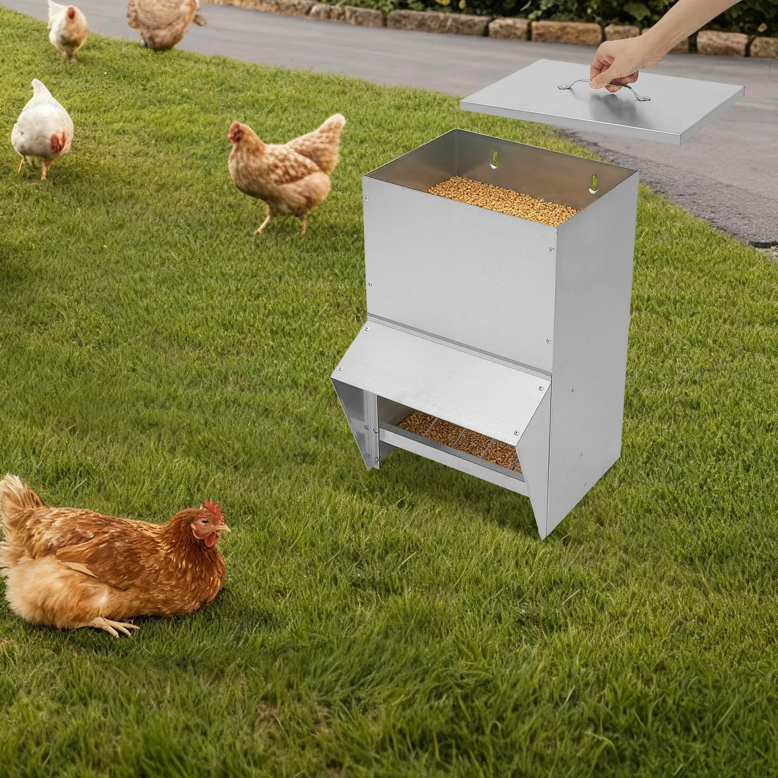 Alimentador de aves de corral de 25 L, 35 x 26 x 54,5 cm, comedero automático para pollos, gansos y patos