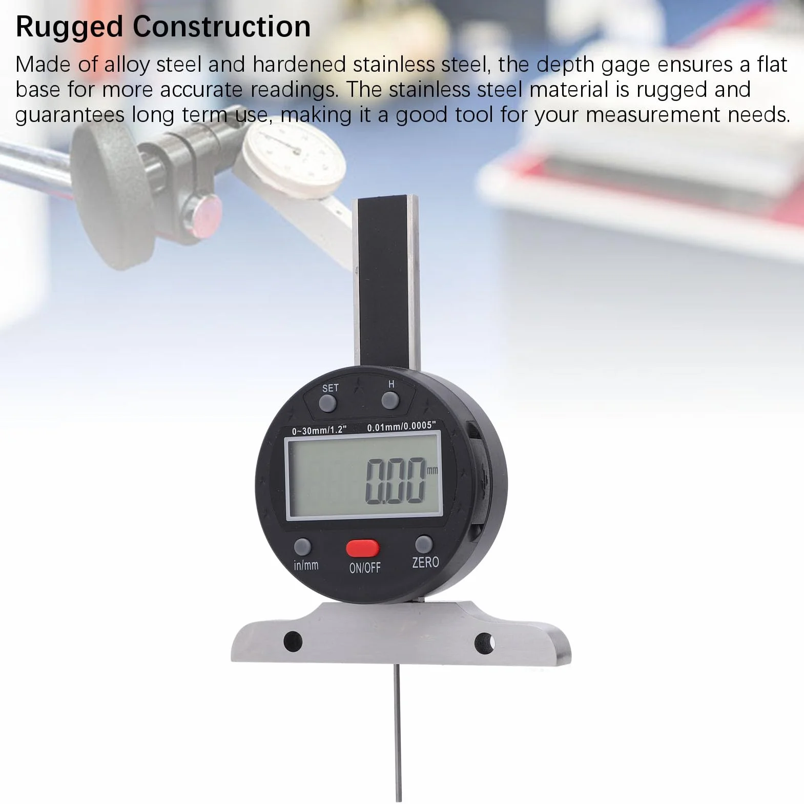Medidor de profundidad digital Medidor de profundidad electrónico de 0 30 mm con pantalla LCD de alta precisión Puertos USB para medición en taller Acero aleado Construcción de