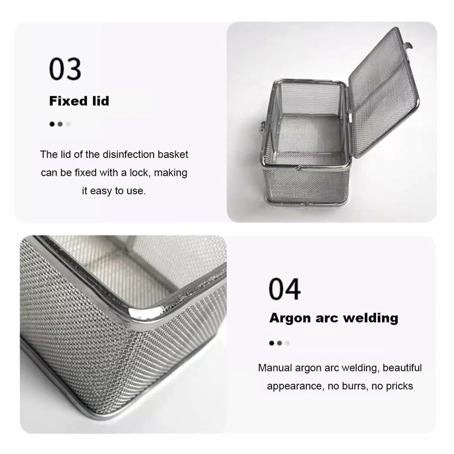 Cesta de malla de acero inoxidable con tapa，Contenedor para limpieza, lavado y esterilización de instrumental quirúrgico en hospitales(25 * 15 * 5cm)