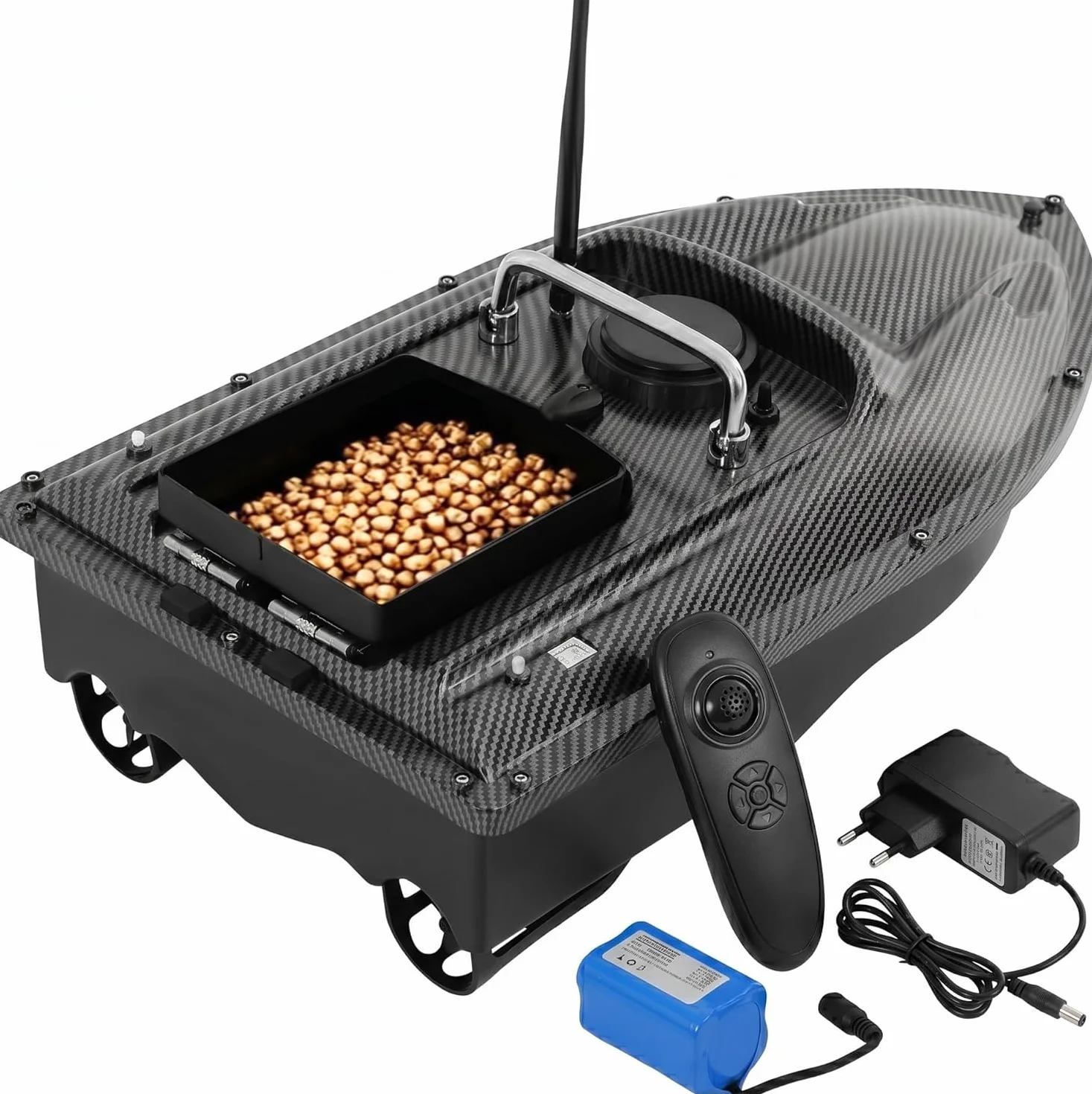 Barco cebador de pesca controlado a distancia 500m LED 1.5KG gran contenedor de cebo