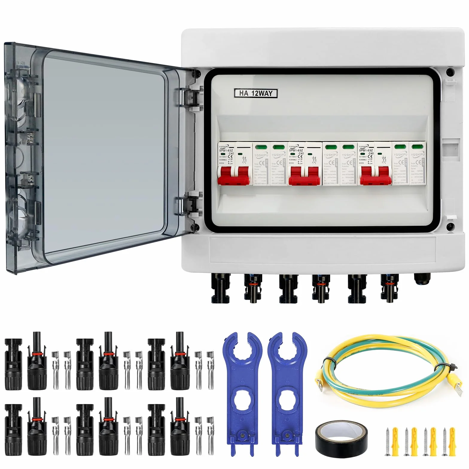 Protección Contra Sobretensiones Fotovoltaica, Disyuntor CC 40 A/1000V, Disyuntor de Protección contra Rayos(2 In 2 Out), Caja de Conexión Solar Fotovoltaica IP65 a Prueba de Agua