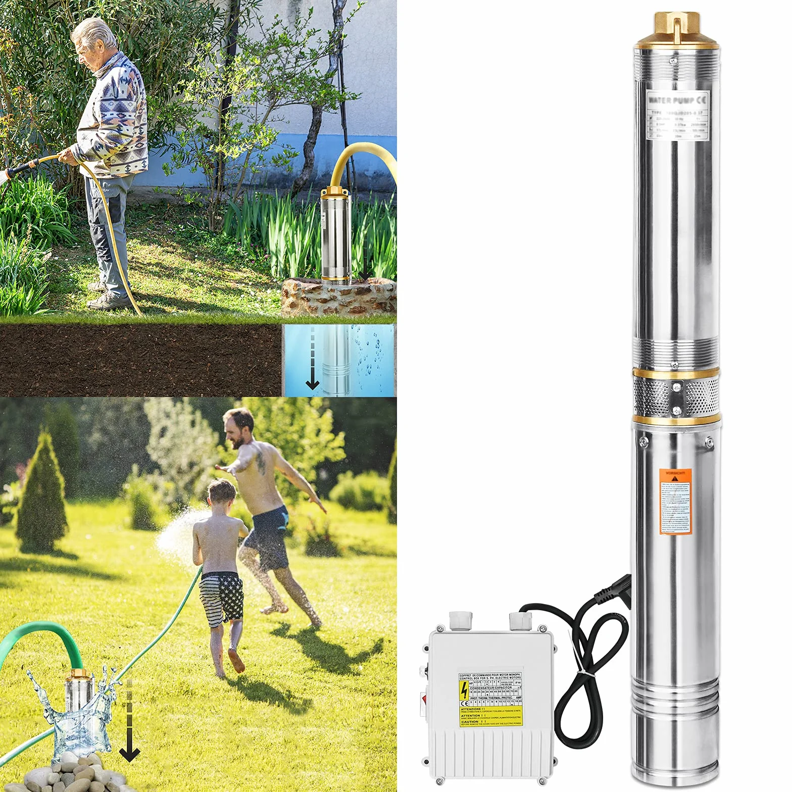 UISEBRT Bomba para pozos profundos de acero inoxidable, 1,1 kW/1,5 hp hasta 4.000 l/h, caudal, bomba sumergible, 1100 W, compatible con arena, bomba de presión sumergible