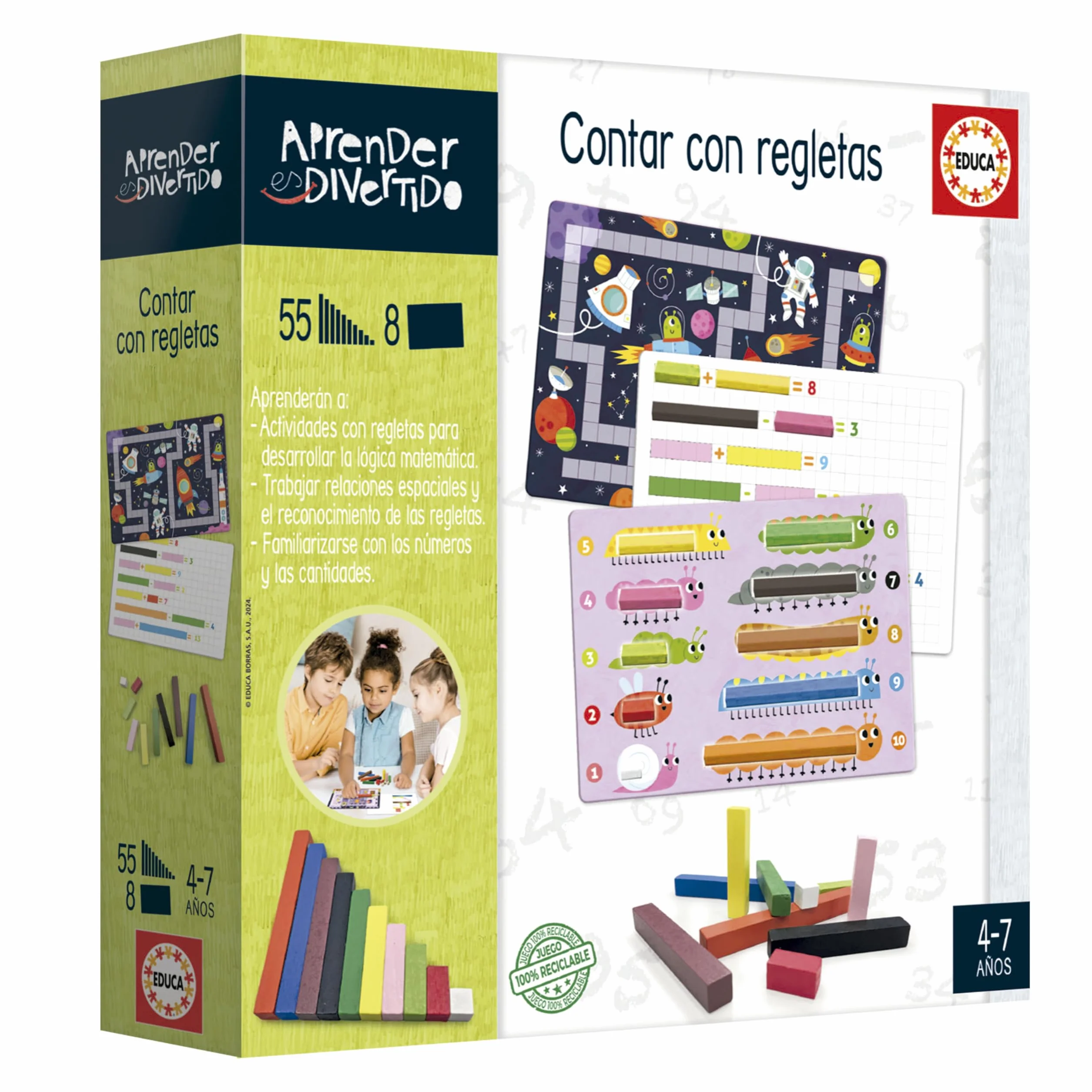 Educa Contar con regletas Regletas Cuisenaire Herramienta Matemáticas Lógico 5-7 años