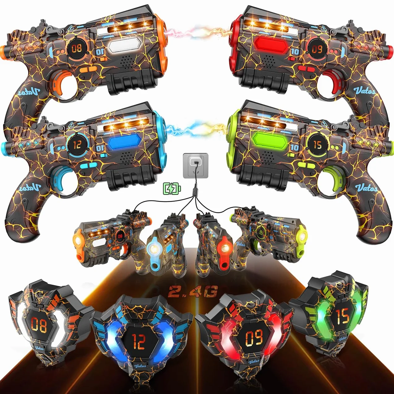 VATOS Recargable Laser Tag Set 4 Jugadores 2.4GHz Pistola Chaleco