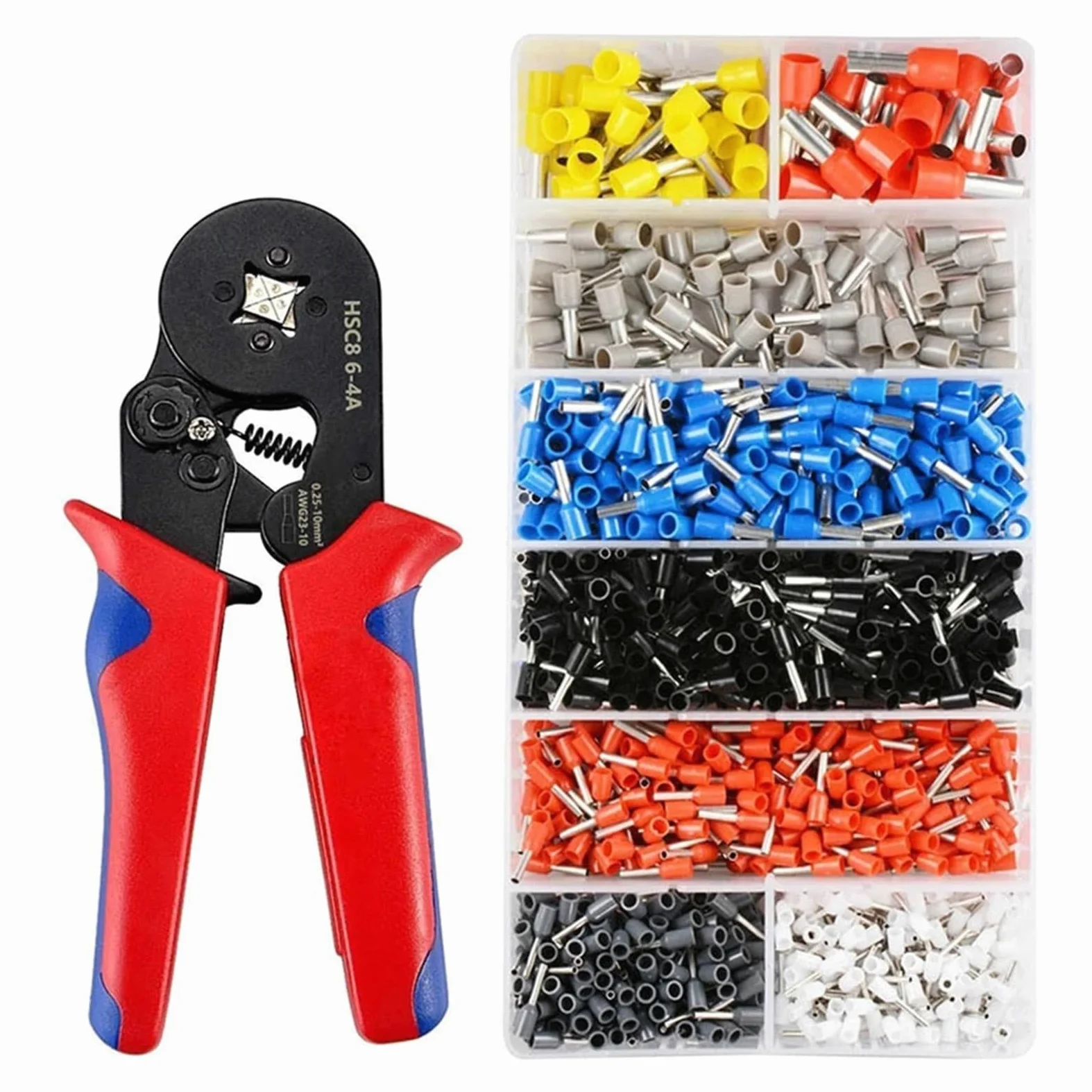 Ferrule Crimper Pliers Set, Wire Ferrule Crimping Tool Kit, Self Adjusting Ferrule Crimping Tool with 1200 Wire Terminals