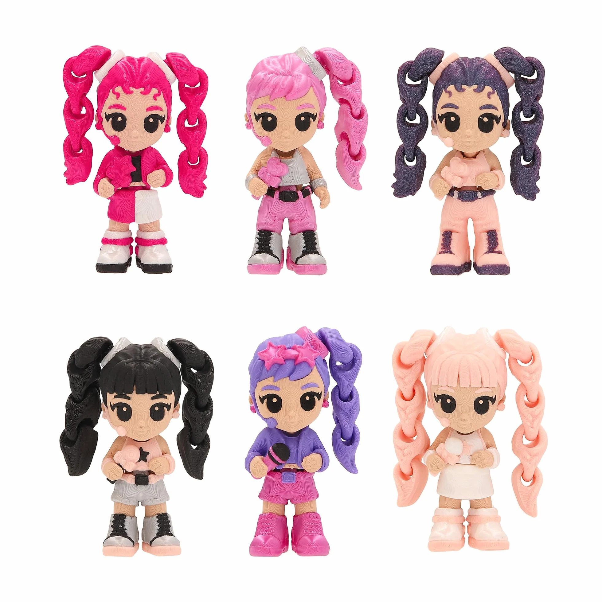 K-POP IDOL PALZ 3D Pack de 3 Figuras Coleccionables Articuladas Rina Minji Mina con Cabello Intercambiable