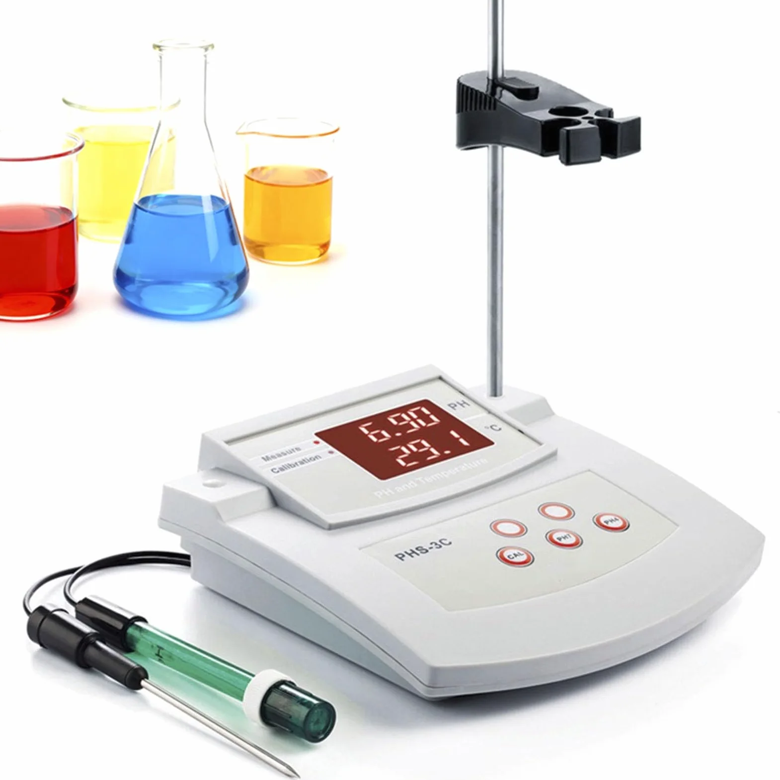 Medidor de pH digital de escritorio, medidor de pH de sobremesa for laboratorio, precisión de pH de ±0,01, pH/temperatura, 2 electrodos, calibración automática de 2 puntos