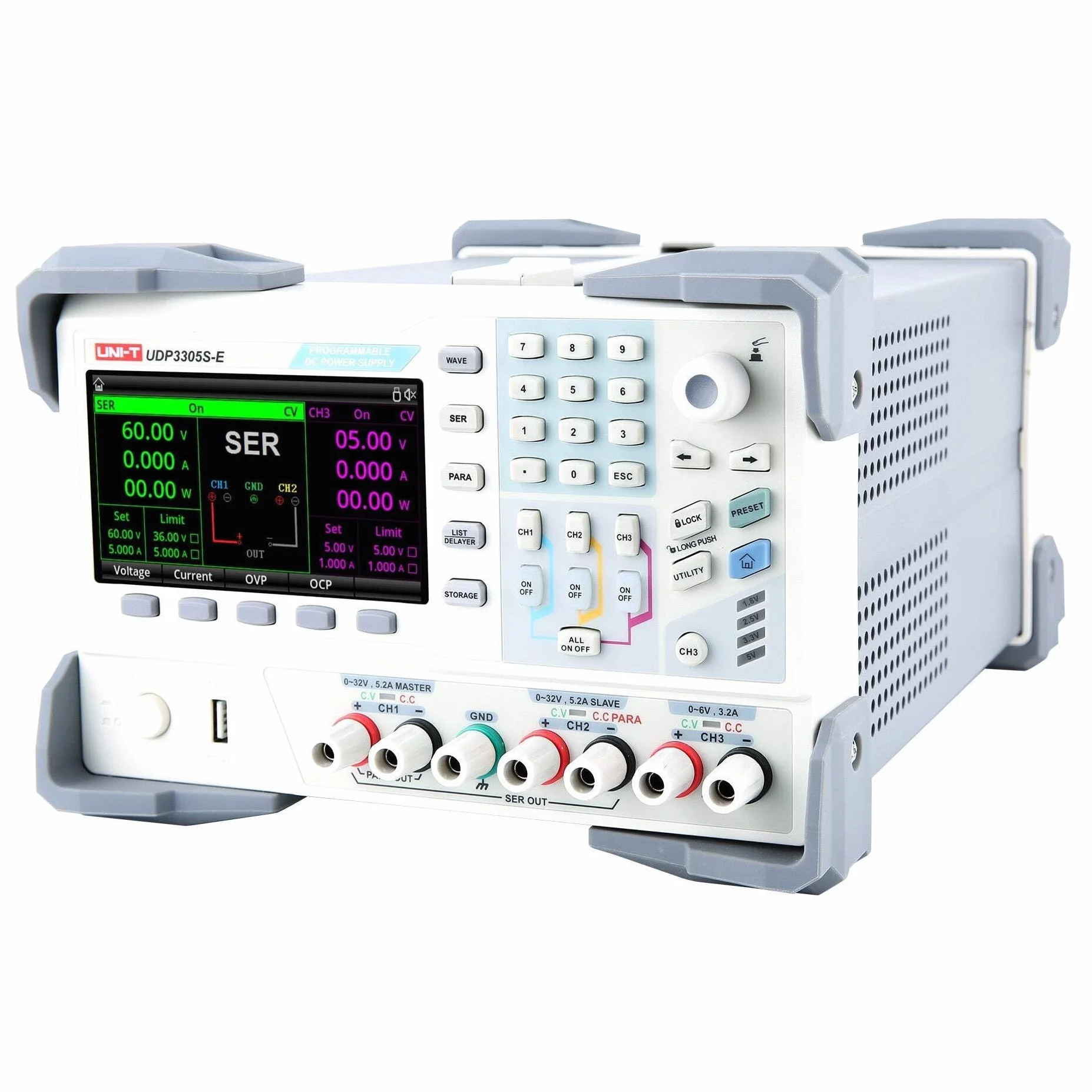 Uni-T UDP3305S-E - Fuente de alimentación de Laboratorio Lineal programable DC con 4 Canales, 328 W, resolución de 10 mV, 1 mA; Voltaje: <0,3%+20 mV de Corriente<0,2%+5 mA de precisión de Ajuste
