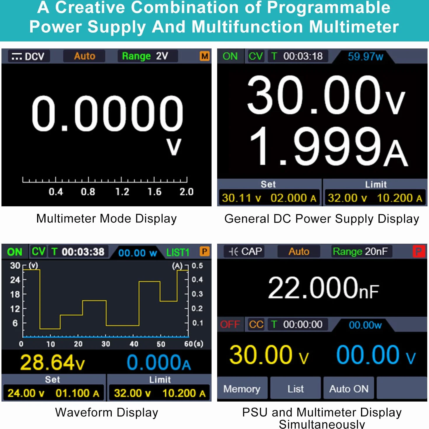 Kiprim 2 en 1 Fuentes de Alimentación de Laboratorio y Multímetro Programable(0-30 V, 0-10 A) Fuentes de Alimentación Regulables DC310Pro con Memoria de Datos, OCP, OVP, Software para PC y Carga USB