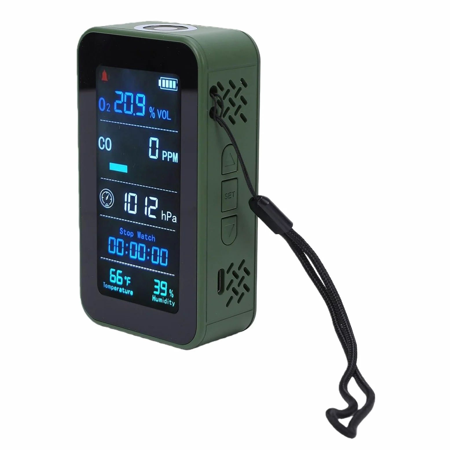 Generic Detector Portátil de Calidad del Aire Monitor de Oxígeno Multifuncional con Linterna para Viajes Uso Al Aire Libre Tamaño Compacto 1 Unidad