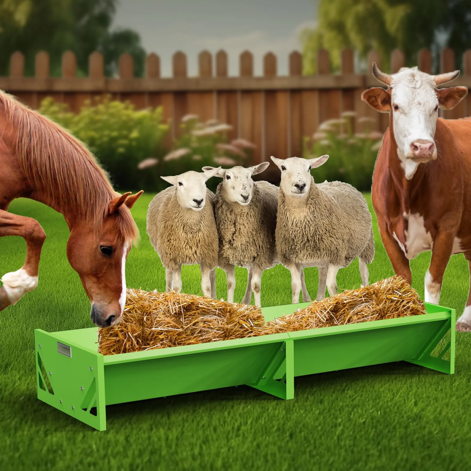 Alimentador De Cabra, Acero Galvanizado, Alimentador De Vivo Resistente De Gran Capacidad, PortáTil, Para Granjas De Alpacas, Calves, Ovejas, Caballos (Verde)