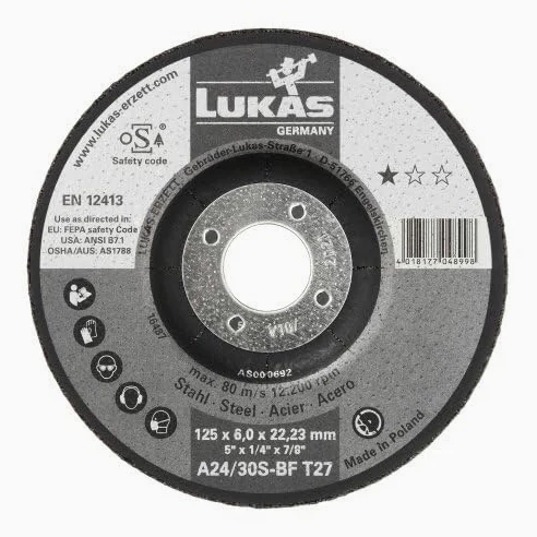 LUKAS ERZETT 10 discos de desbaste T27 para acero 230 x 6 mm, para amoladora angular, A24/30S-BF, 24,5 x 24 x 11,5 cm